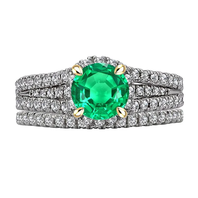 Elegant Green Emerald Ring Set Round Cut Eagle Claw Prongs