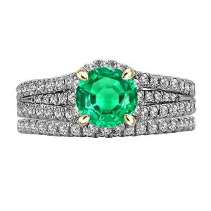 Elegant Green Emerald Ring Set Round Cut Eagle Claw Prongs
