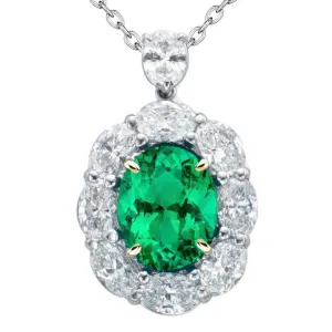 Elegant Ladies Halo Oval Gemstone Pendant Green Emerald