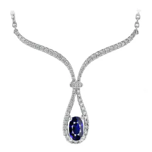 Elegant Sapphire And Natural Earth Mined Diamond Gold Necklace