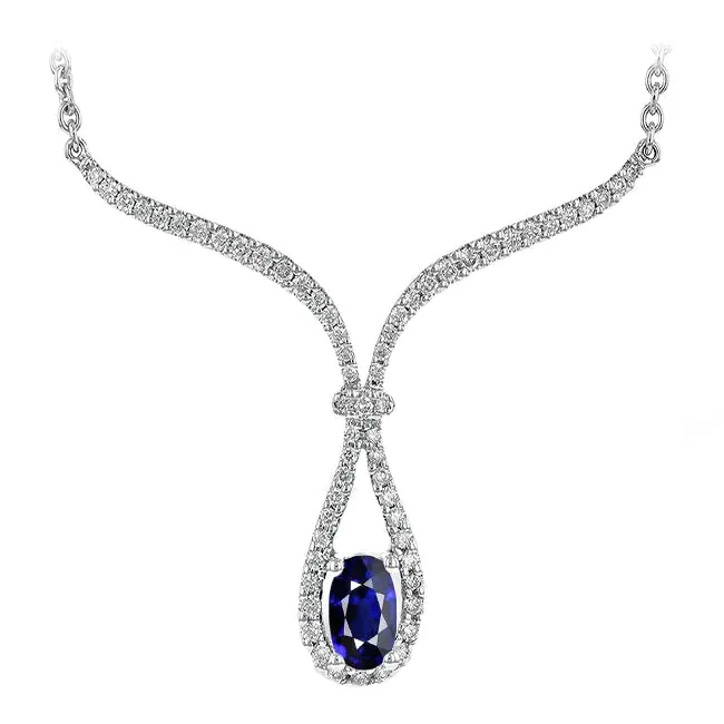 Elegant Sapphire And Natural Earth Mined Diamond Gold Necklace