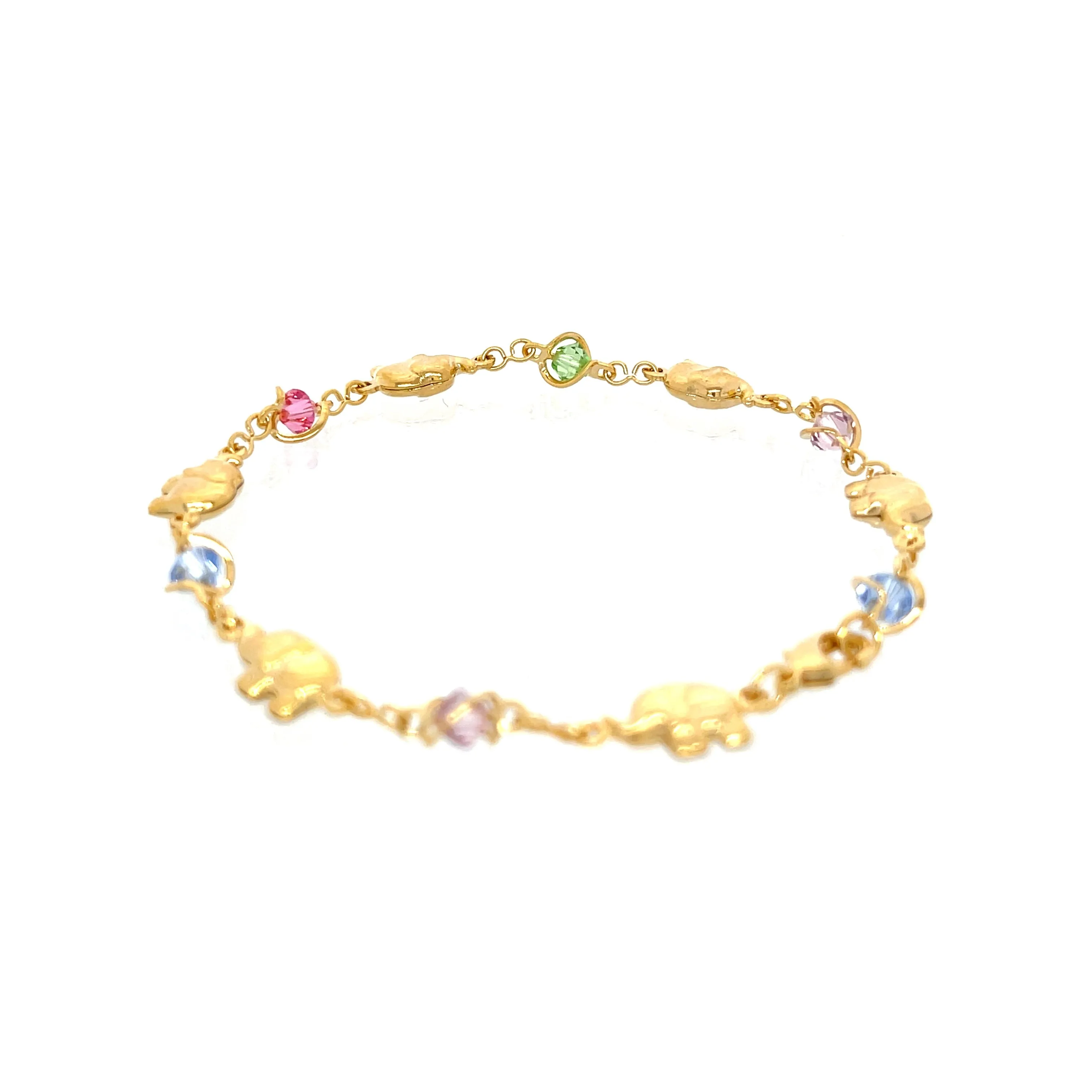 Elephant charms and Multicolor Birthstone Crystal beads Bracelet 14k gold filled