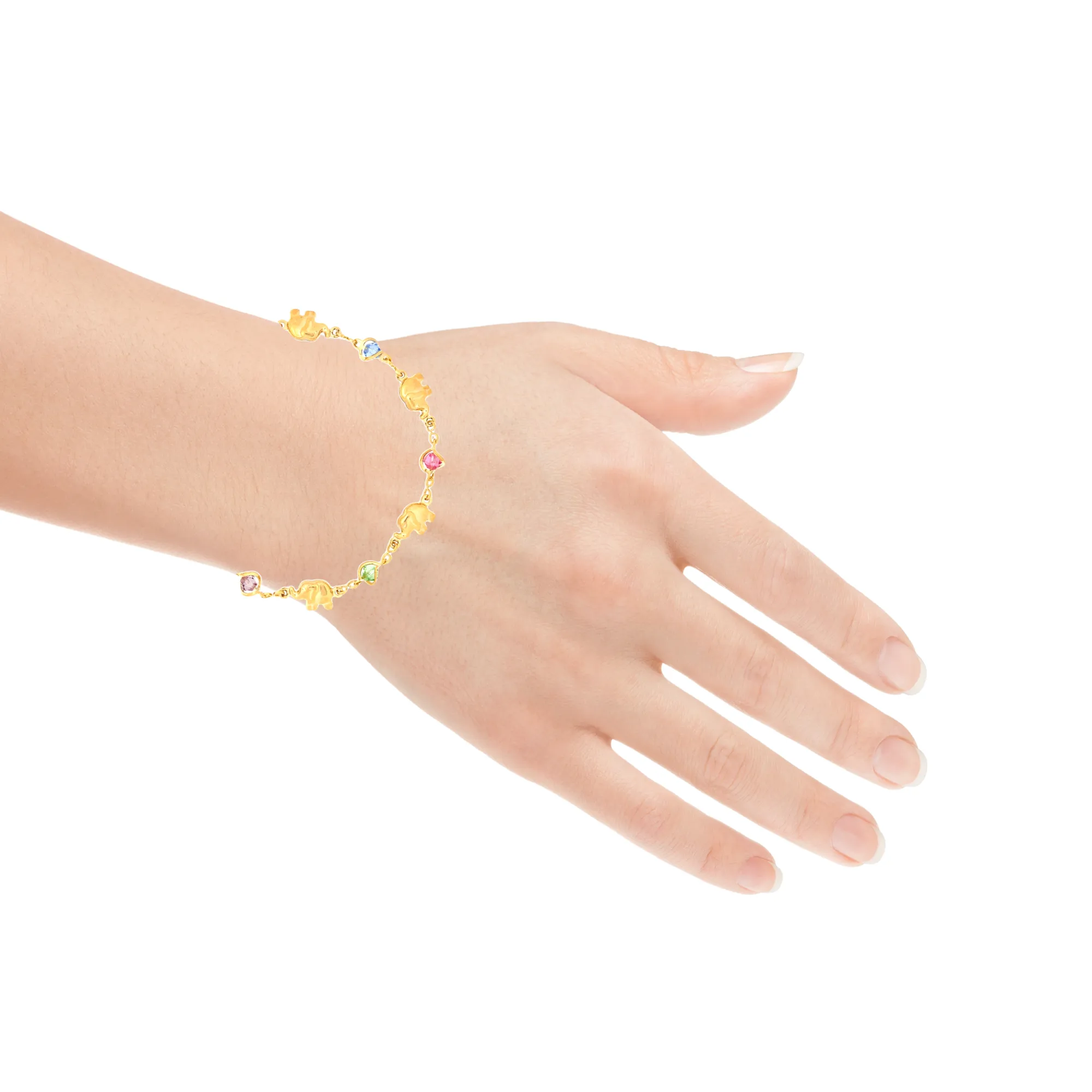 Elephant charms and Multicolor Birthstone Crystal beads Bracelet 14k gold filled