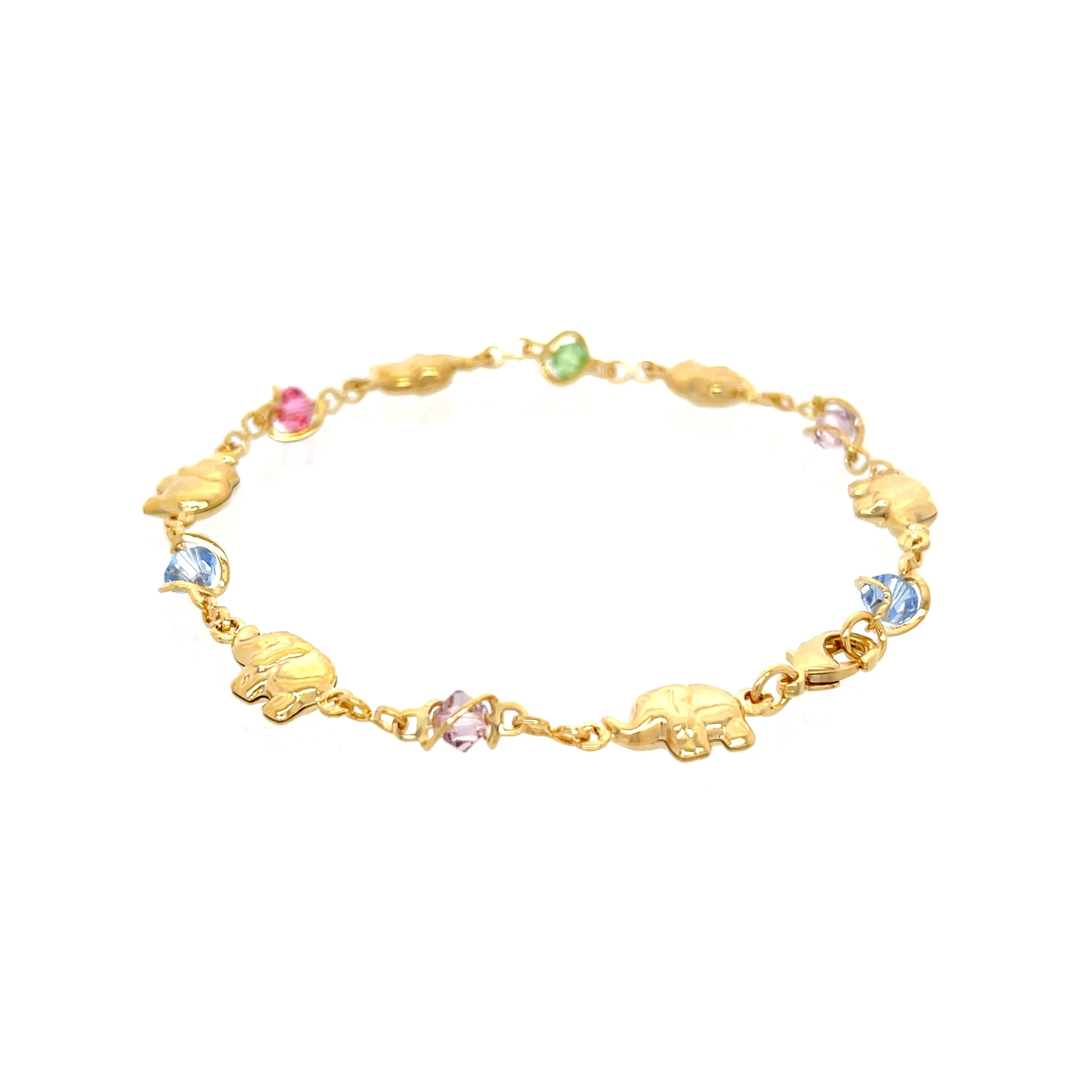 Elephant charms and Multicolor Birthstone Crystal beads Bracelet 14k gold filled