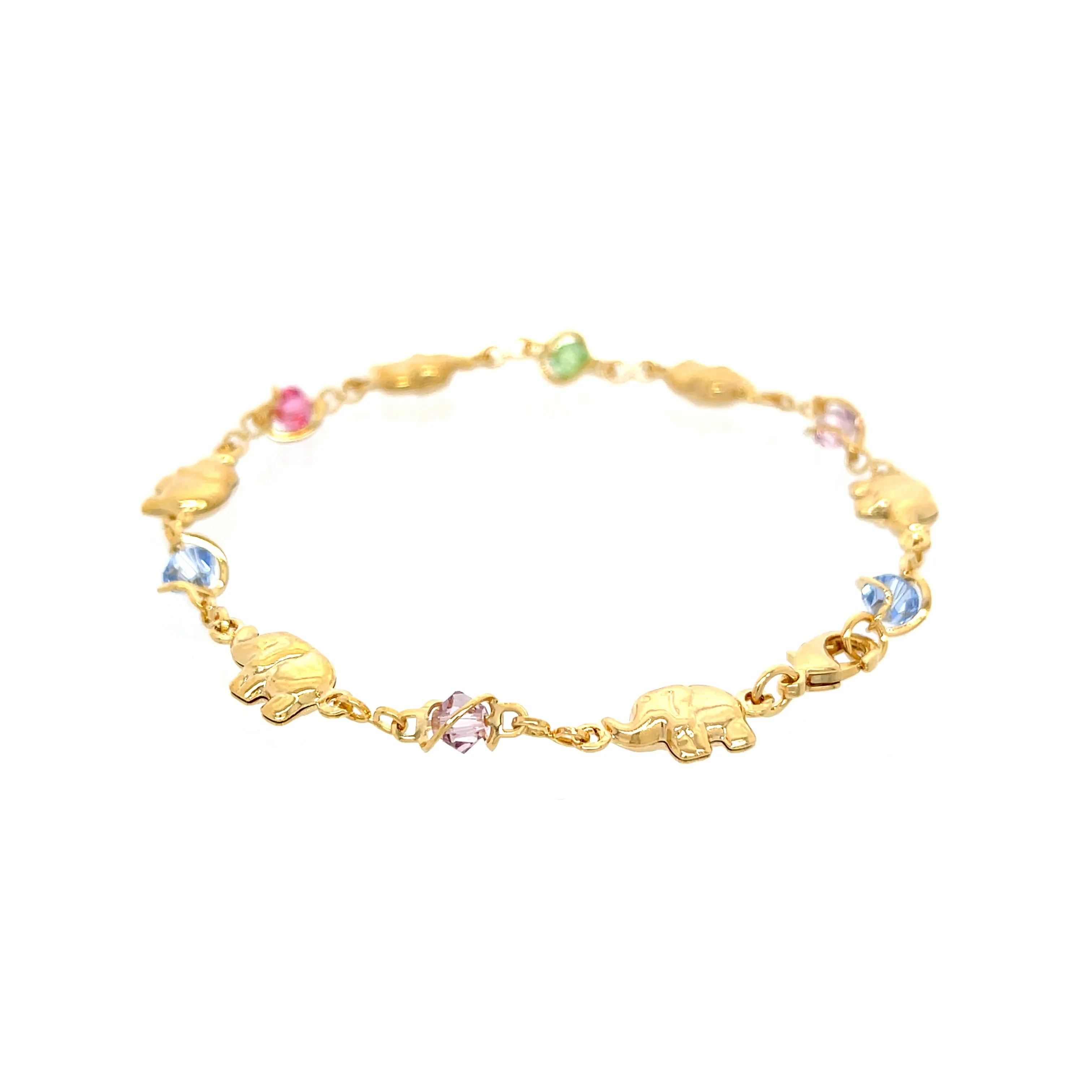 Elephant charms and Multicolor Birthstone Crystal beads Bracelet 14k gold filled