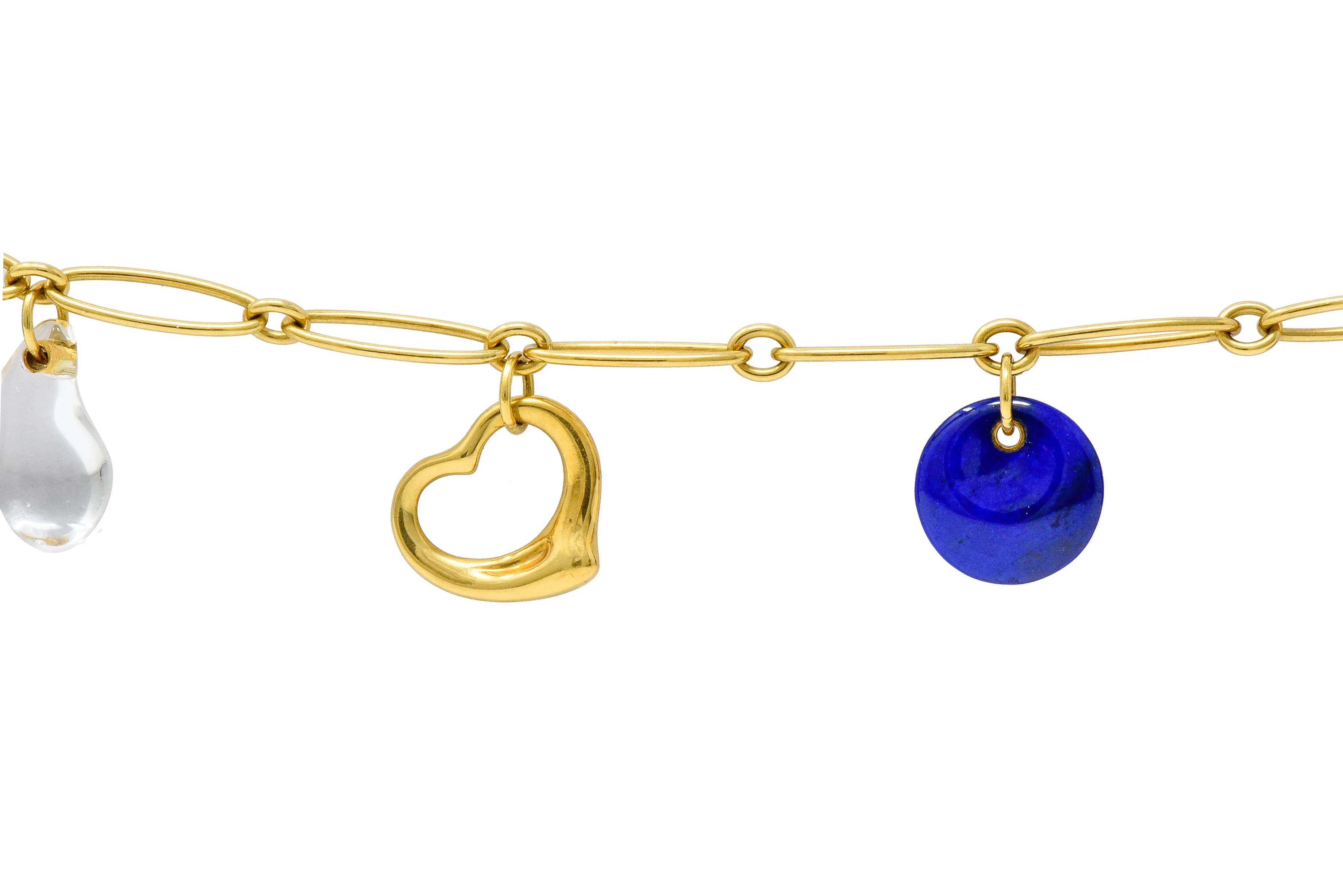 Elsa Peretti Tiffany & Co. 18 Karat Gold Five Charm Jade Lapis Crystal Icon Bracelet