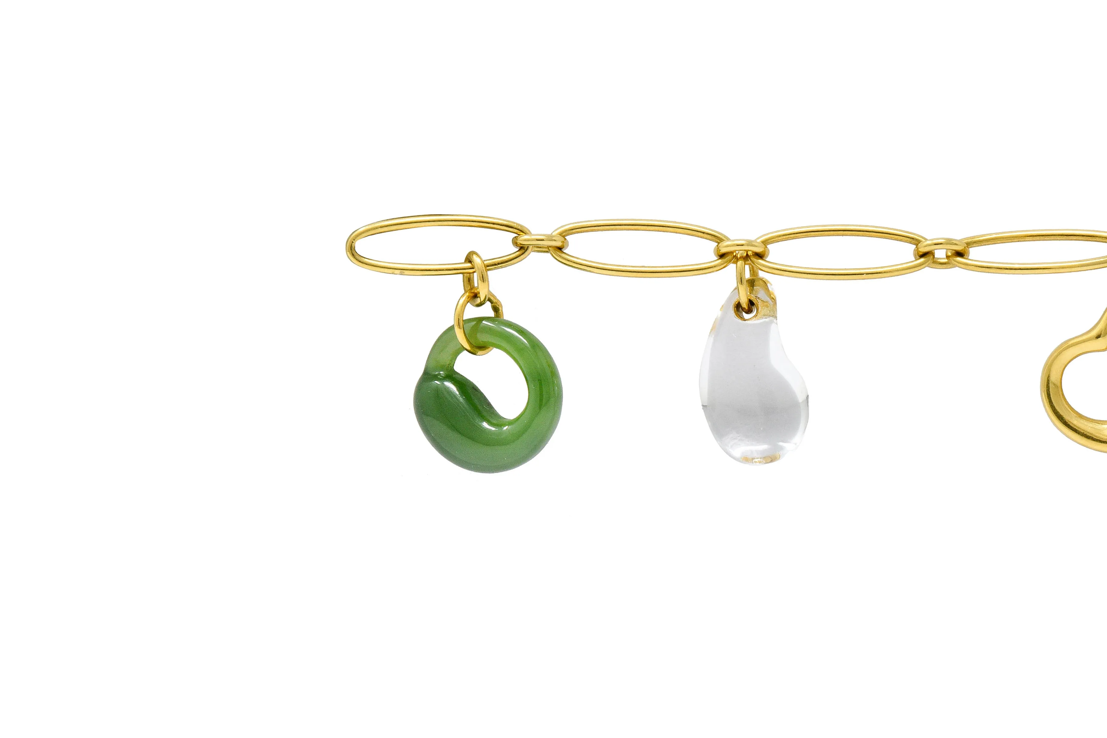 Elsa Peretti Tiffany & Co. 18 Karat Gold Five Charm Jade Lapis Crystal Icon Bracelet