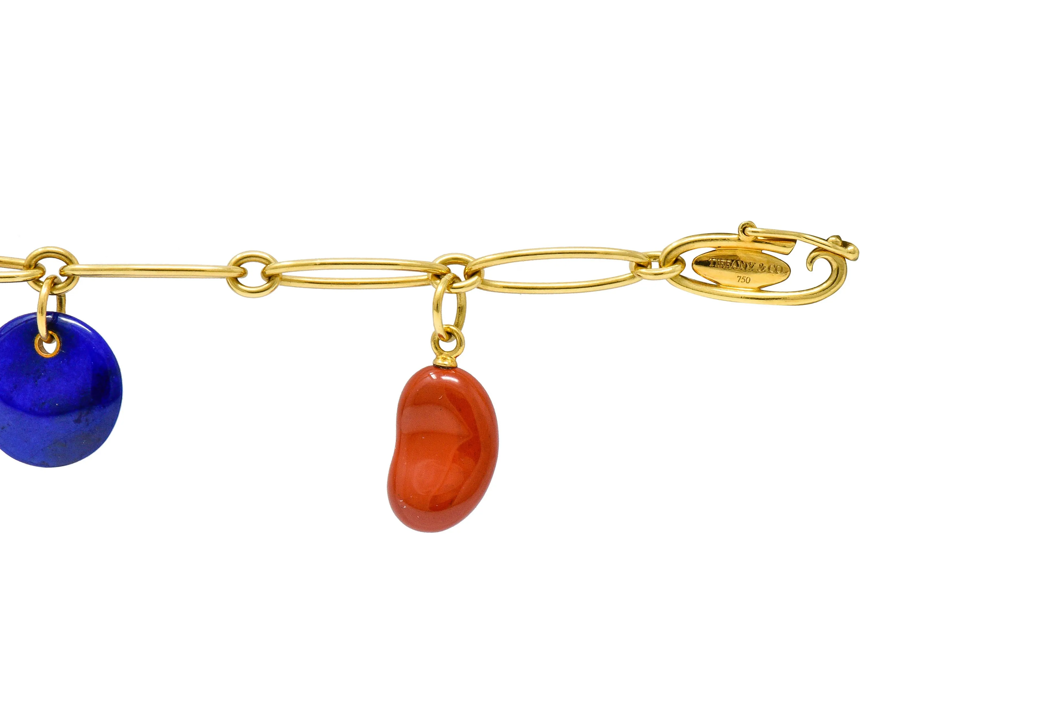 Elsa Peretti Tiffany & Co. 18 Karat Gold Five Charm Jade Lapis Crystal Icon Bracelet