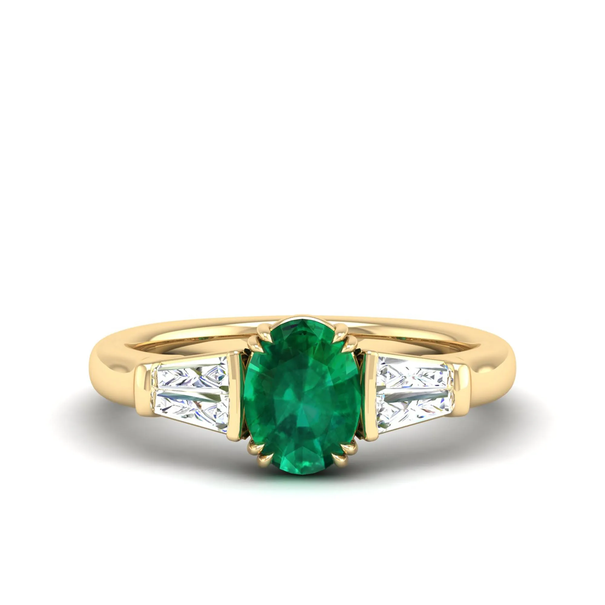 Emerald and Tapered Baguette Diamond Ring