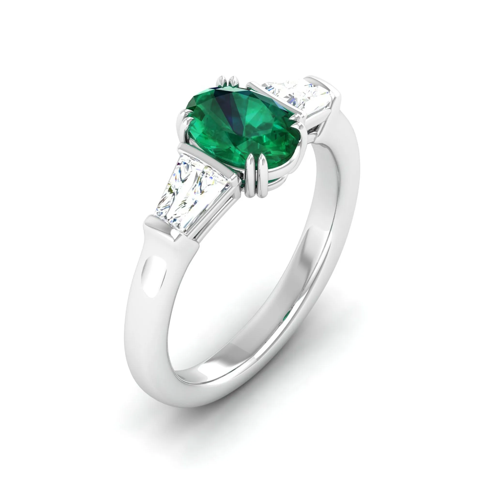 Emerald and Tapered Baguette Diamond Ring