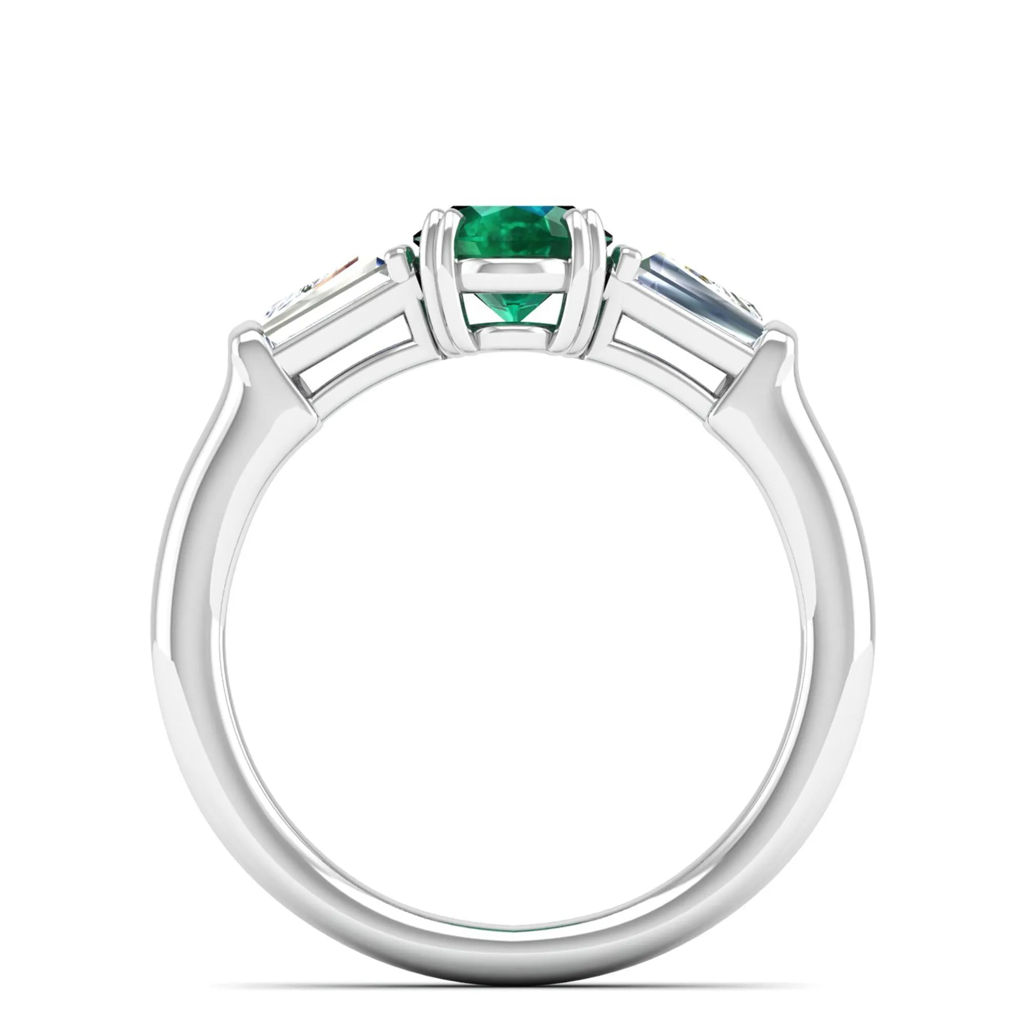Emerald and Tapered Baguette Diamond Ring