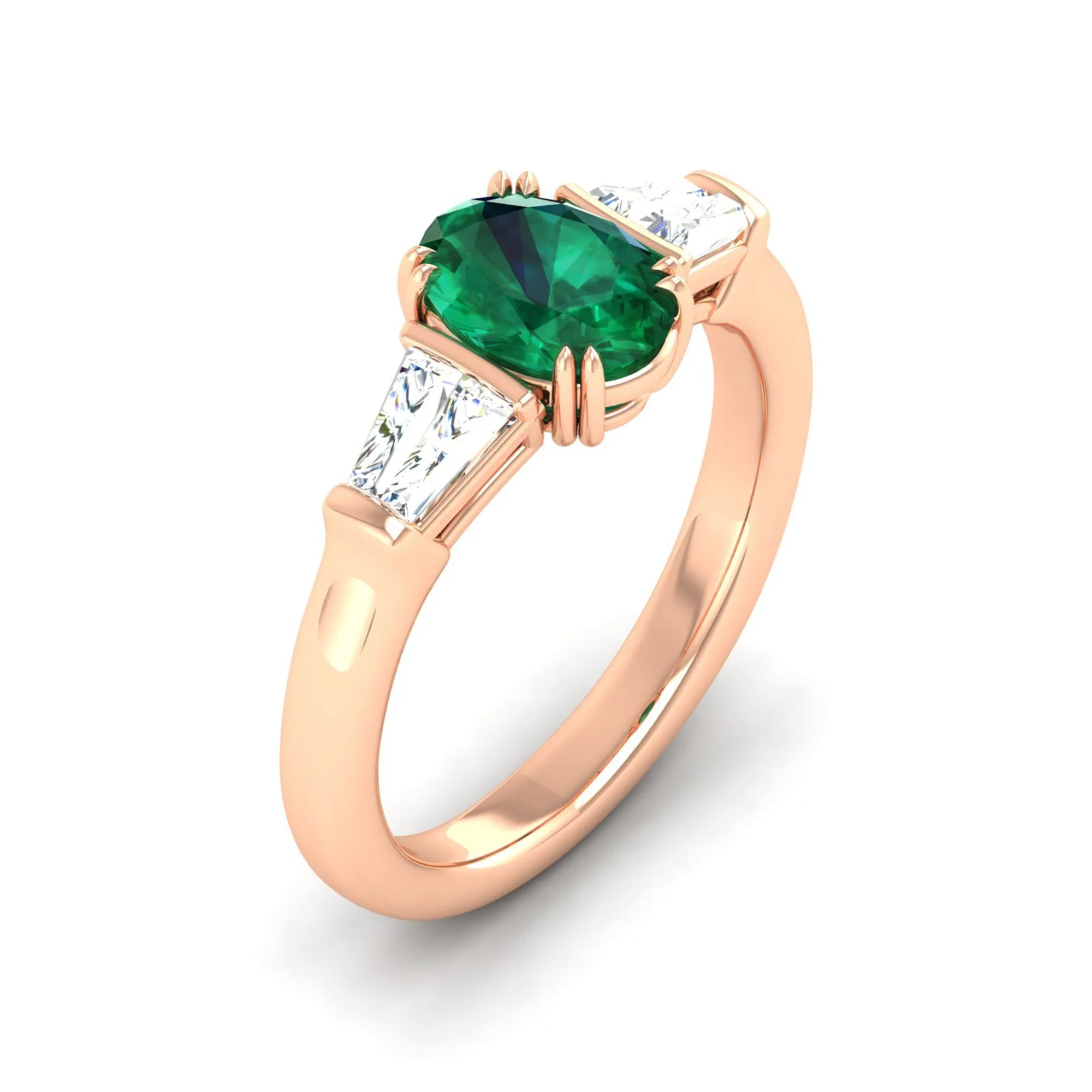 Emerald and Tapered Baguette Diamond Ring