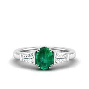 Emerald and Tapered Baguette Diamond Ring