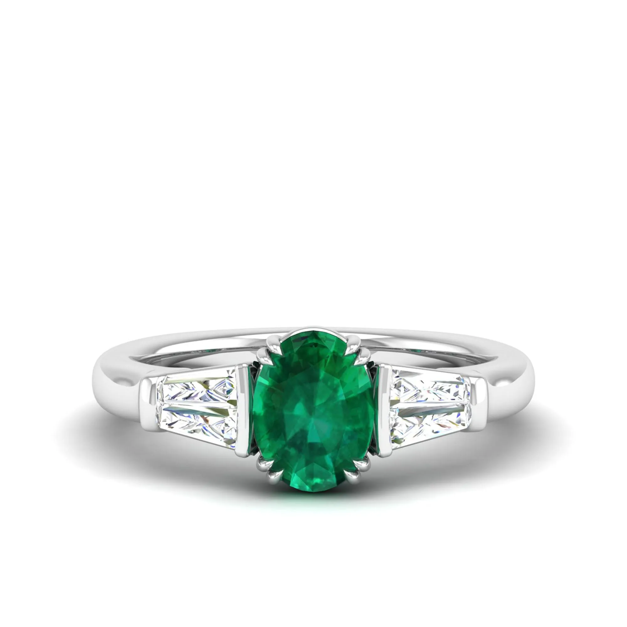 Emerald and Tapered Baguette Diamond Ring