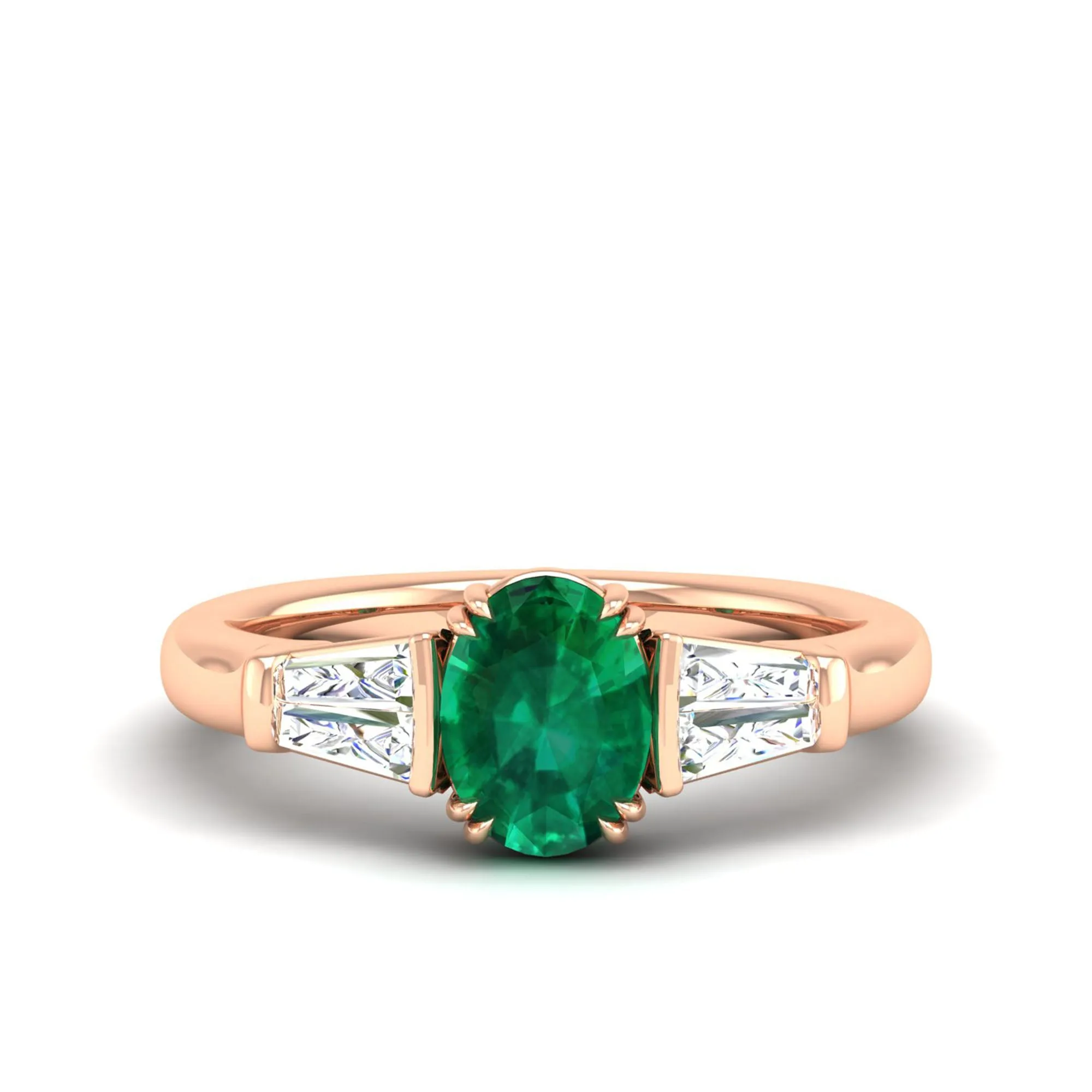 Emerald and Tapered Baguette Diamond Ring