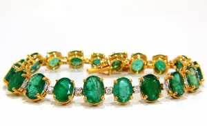 Emerald bracelet 27.42ct & .75ct diamonds classic tennis 14kt. natural greens