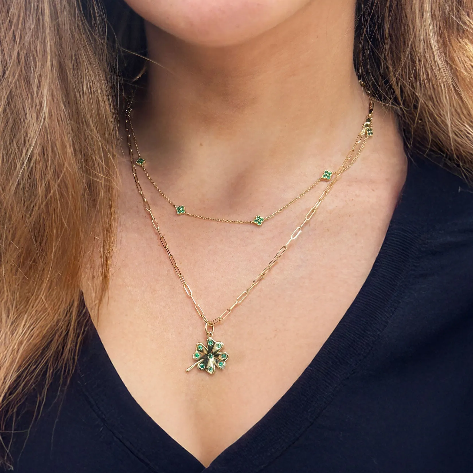 Emerald Clover Station Necklace