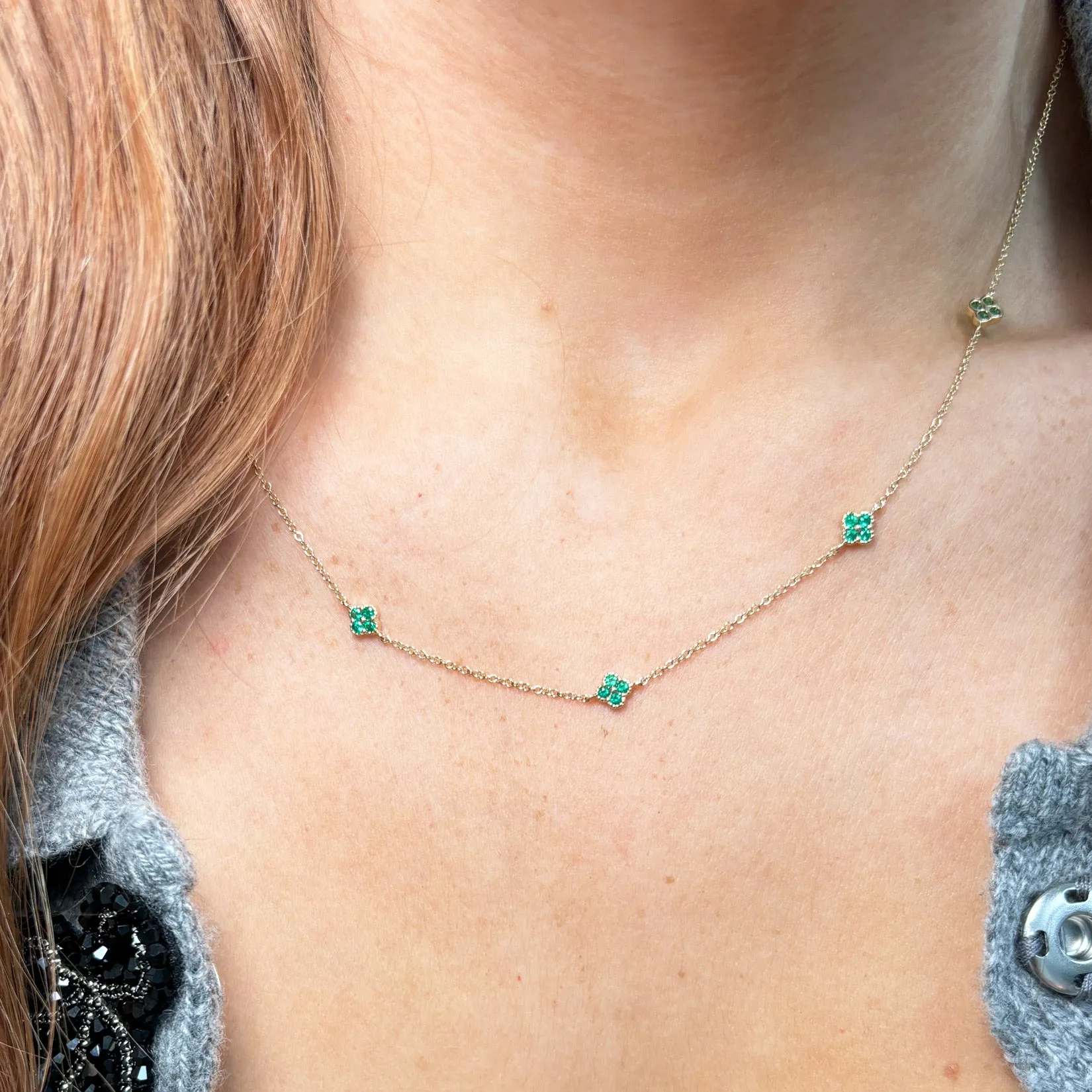 Emerald Clover Station Necklace