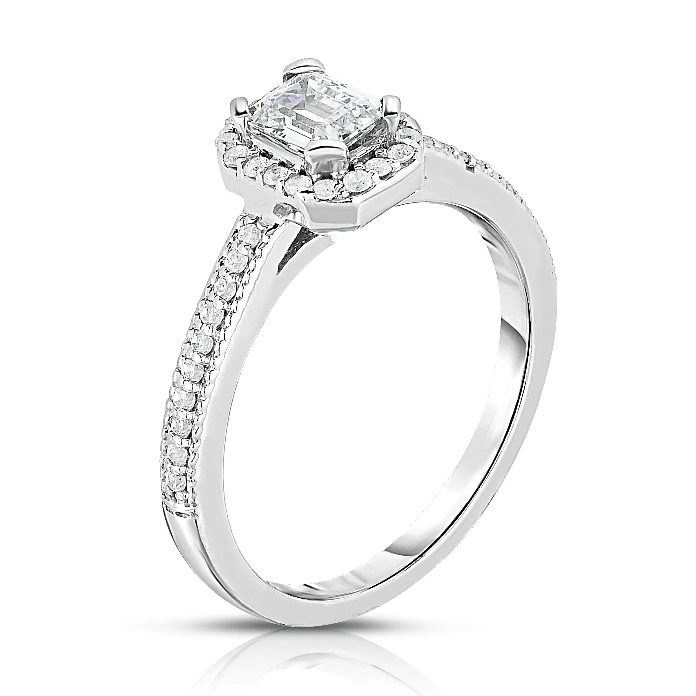 Emerald Cut 0.80Ct Diamond Engagement Ring in 14K White Gold