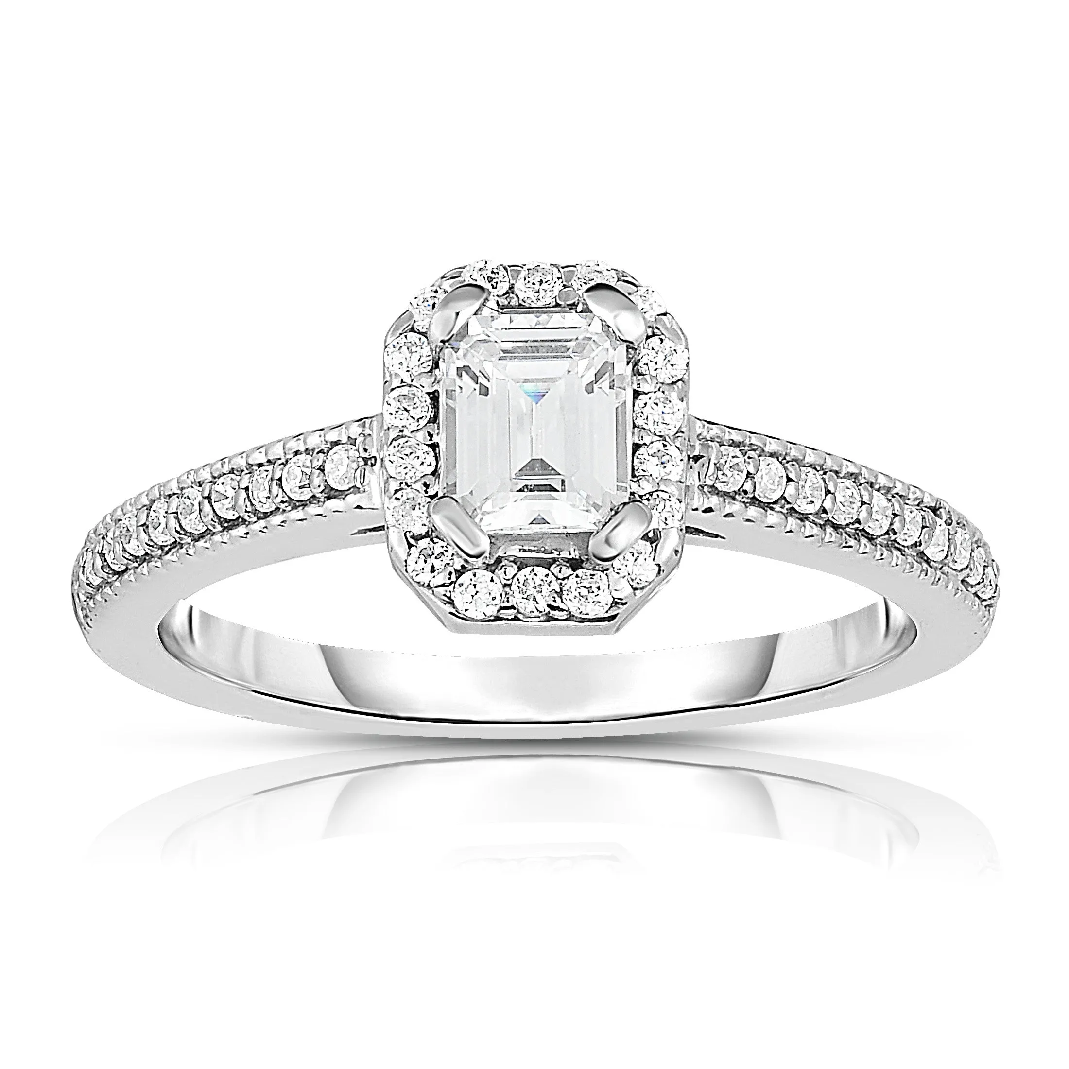 Emerald Cut 0.80Ct Diamond Engagement Ring in 14K White Gold