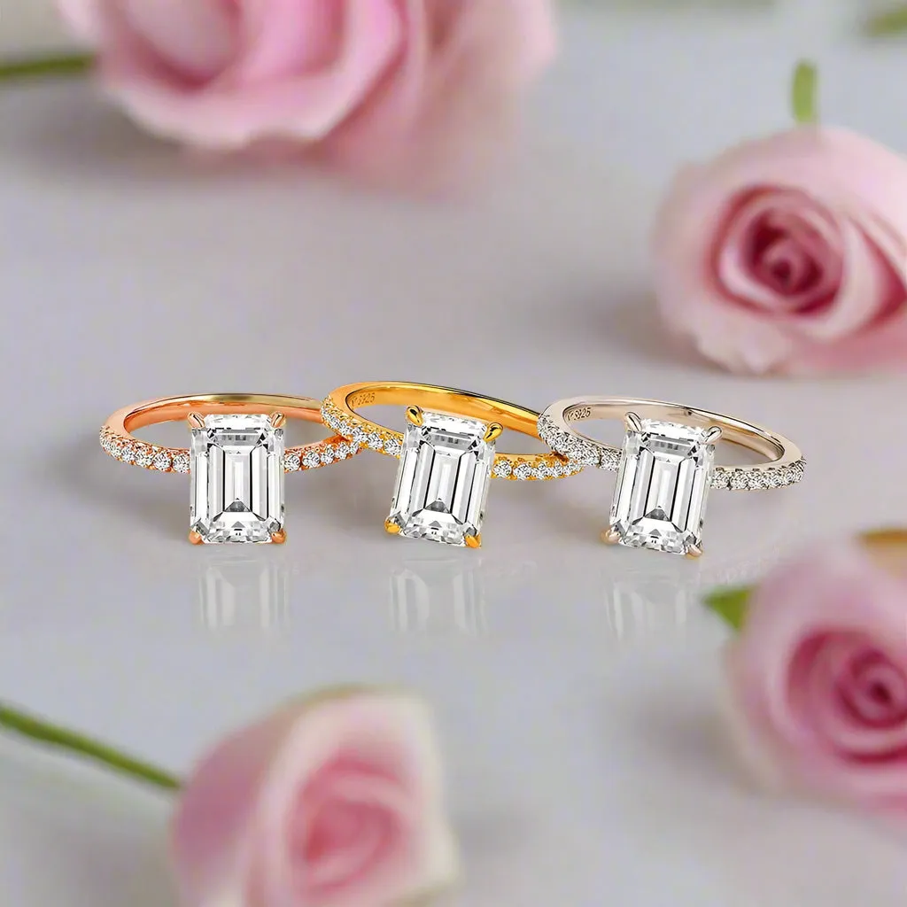 Emerald-cut Diamond Half-eternity Engagement Ring