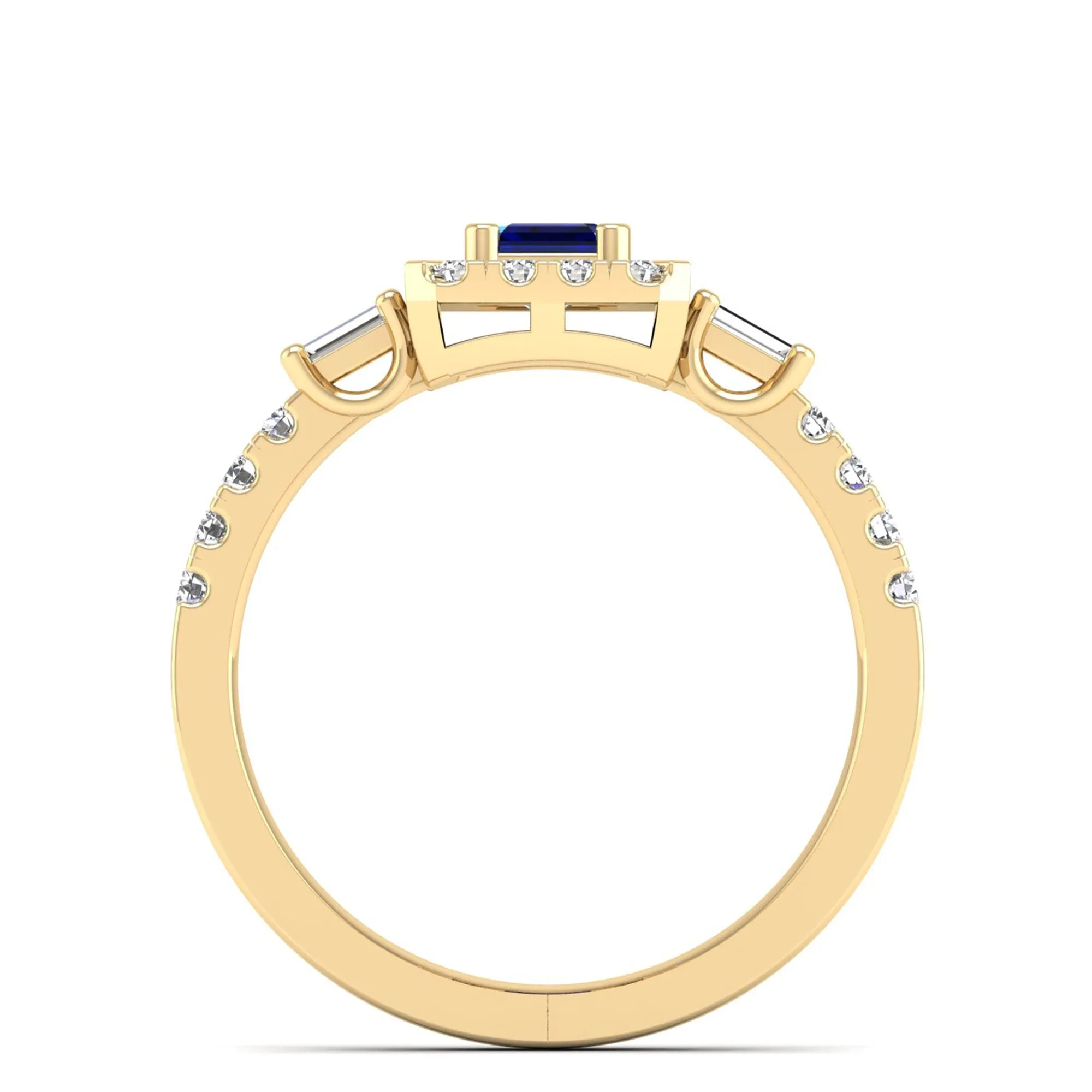 Emerald Cut Sapphire with Round and Baguette Diamond Ring