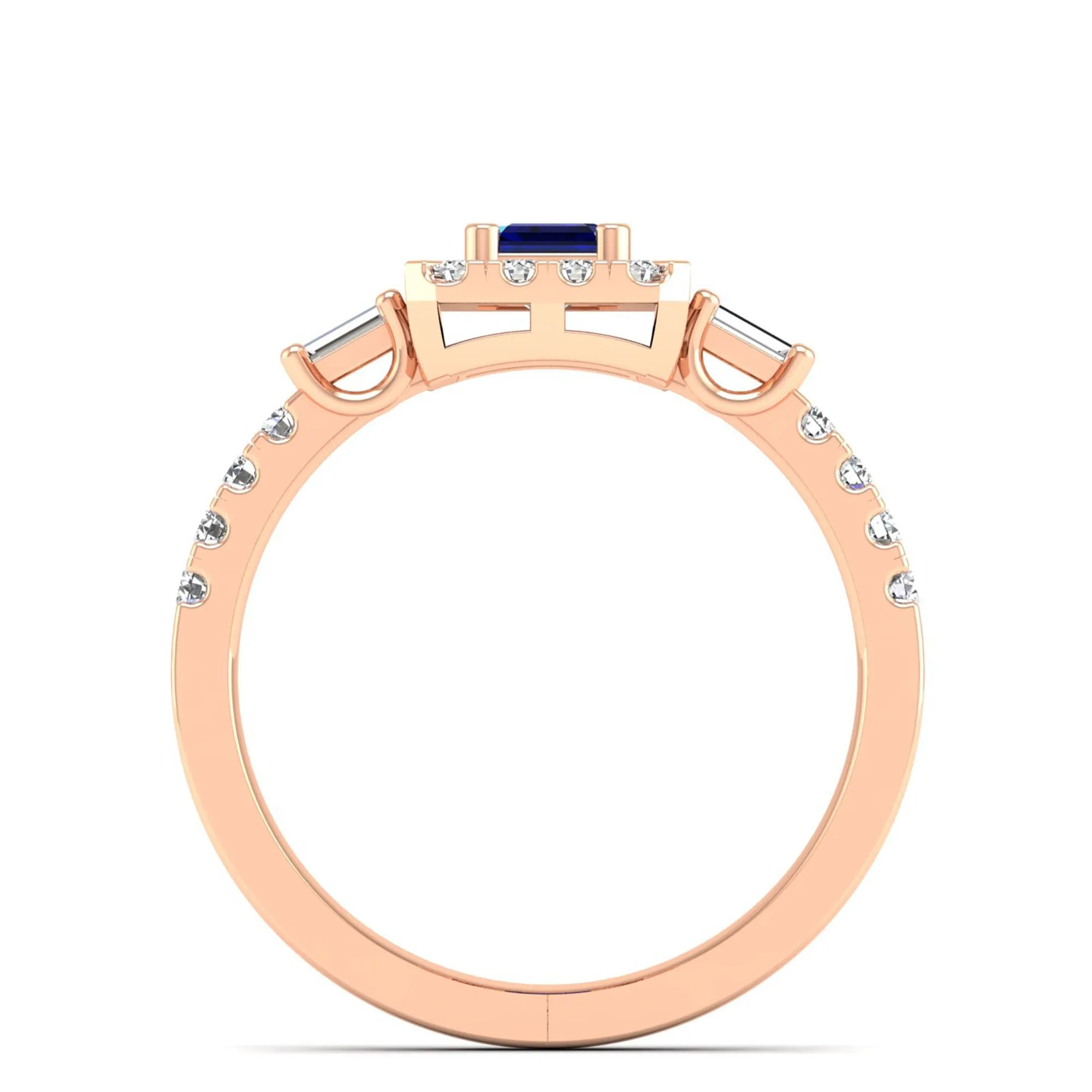 Emerald Cut Sapphire with Round and Baguette Diamond Ring