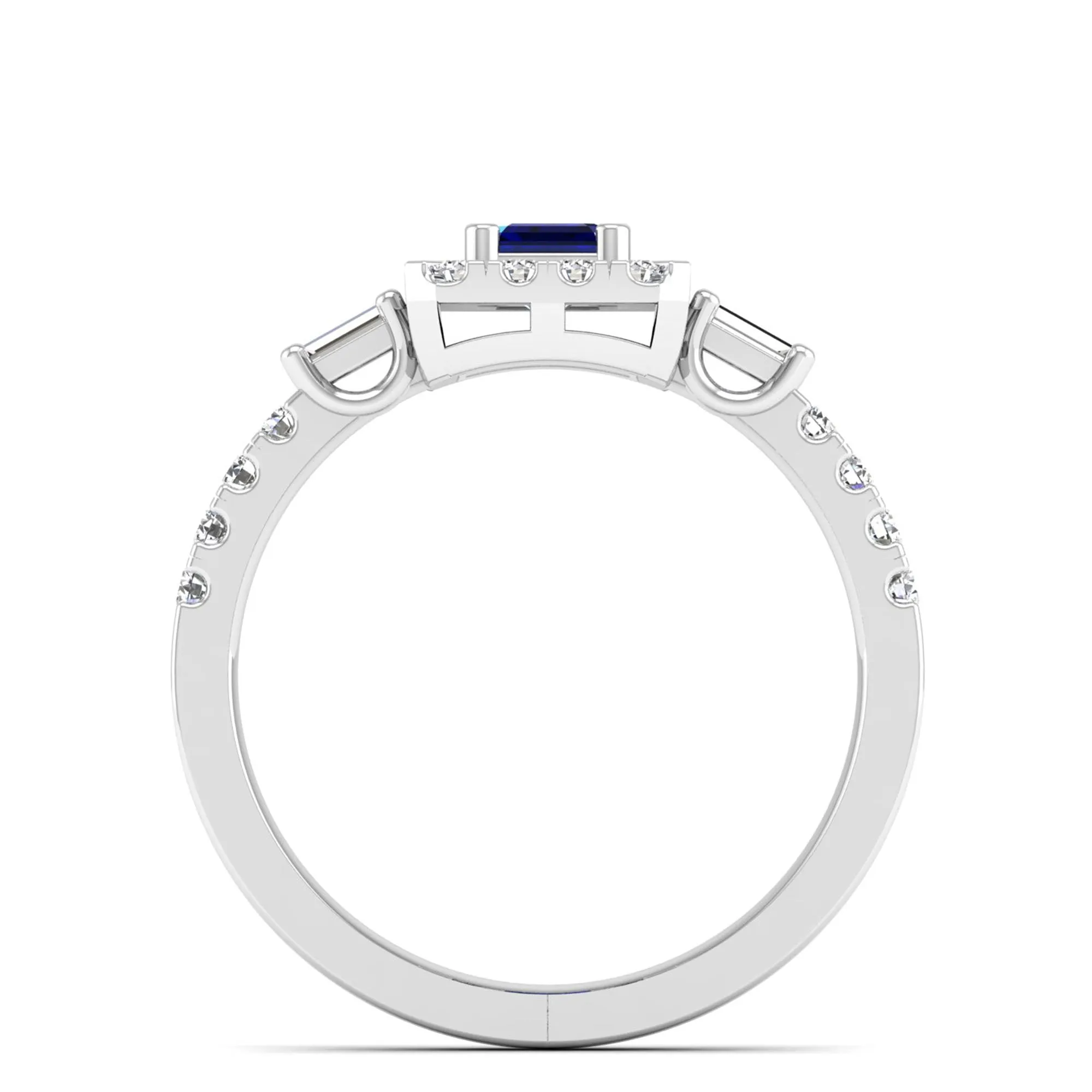 Emerald Cut Sapphire with Round and Baguette Diamond Ring