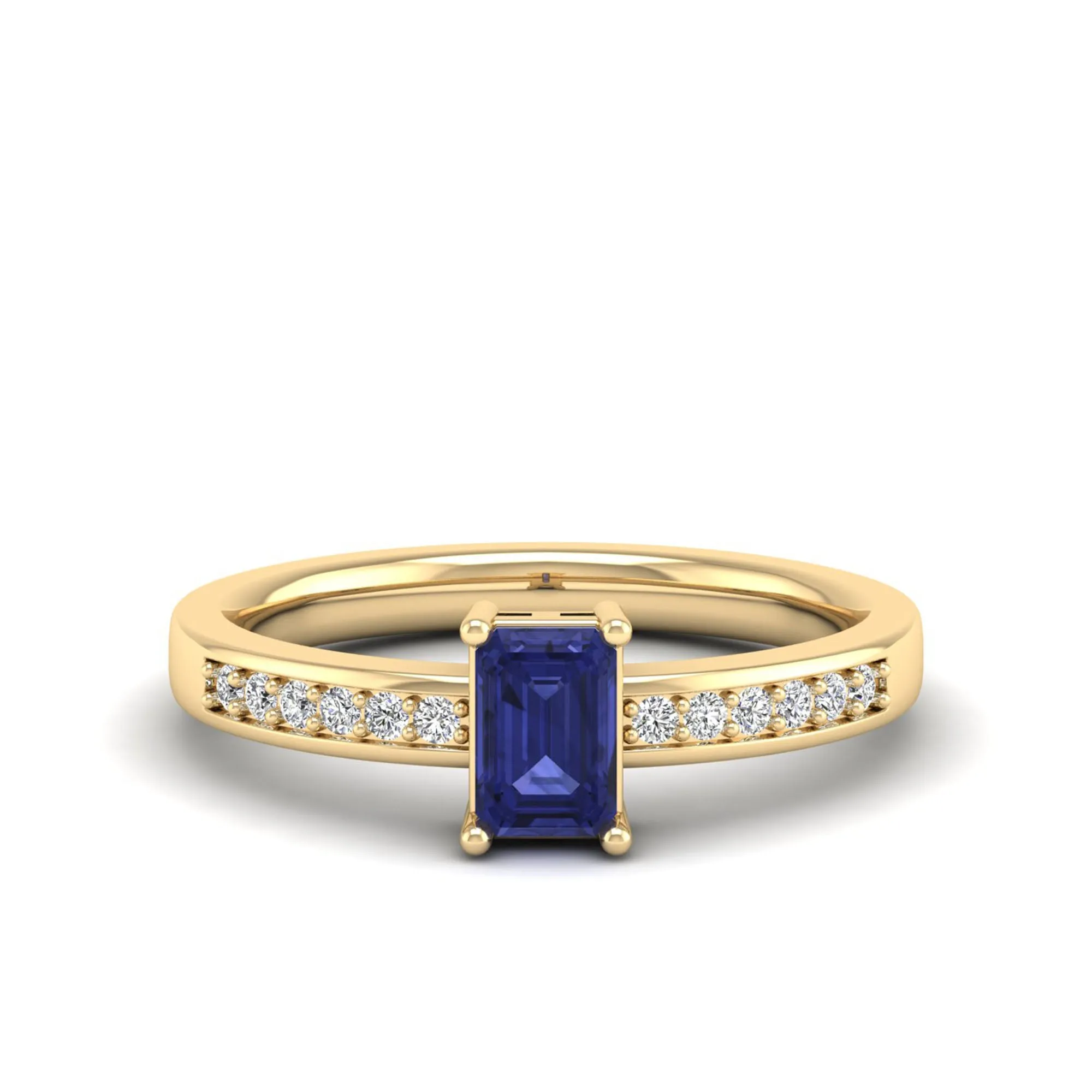Emerald Cut Tanzanite and Diamond Ring