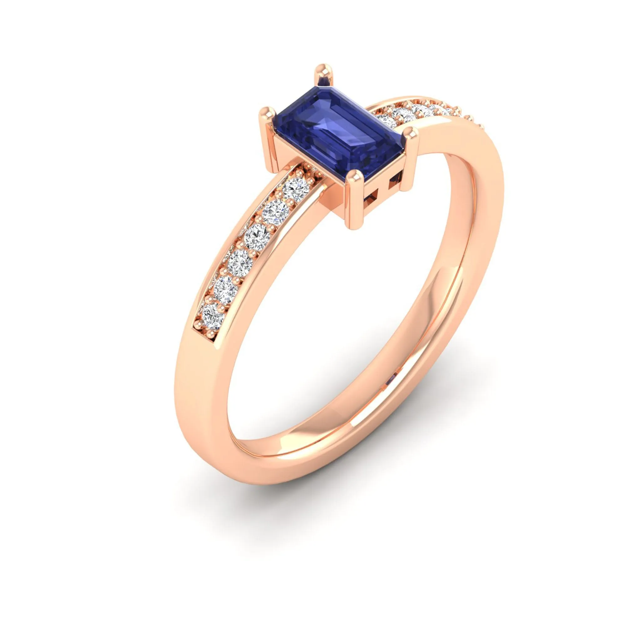 Emerald Cut Tanzanite and Diamond Ring