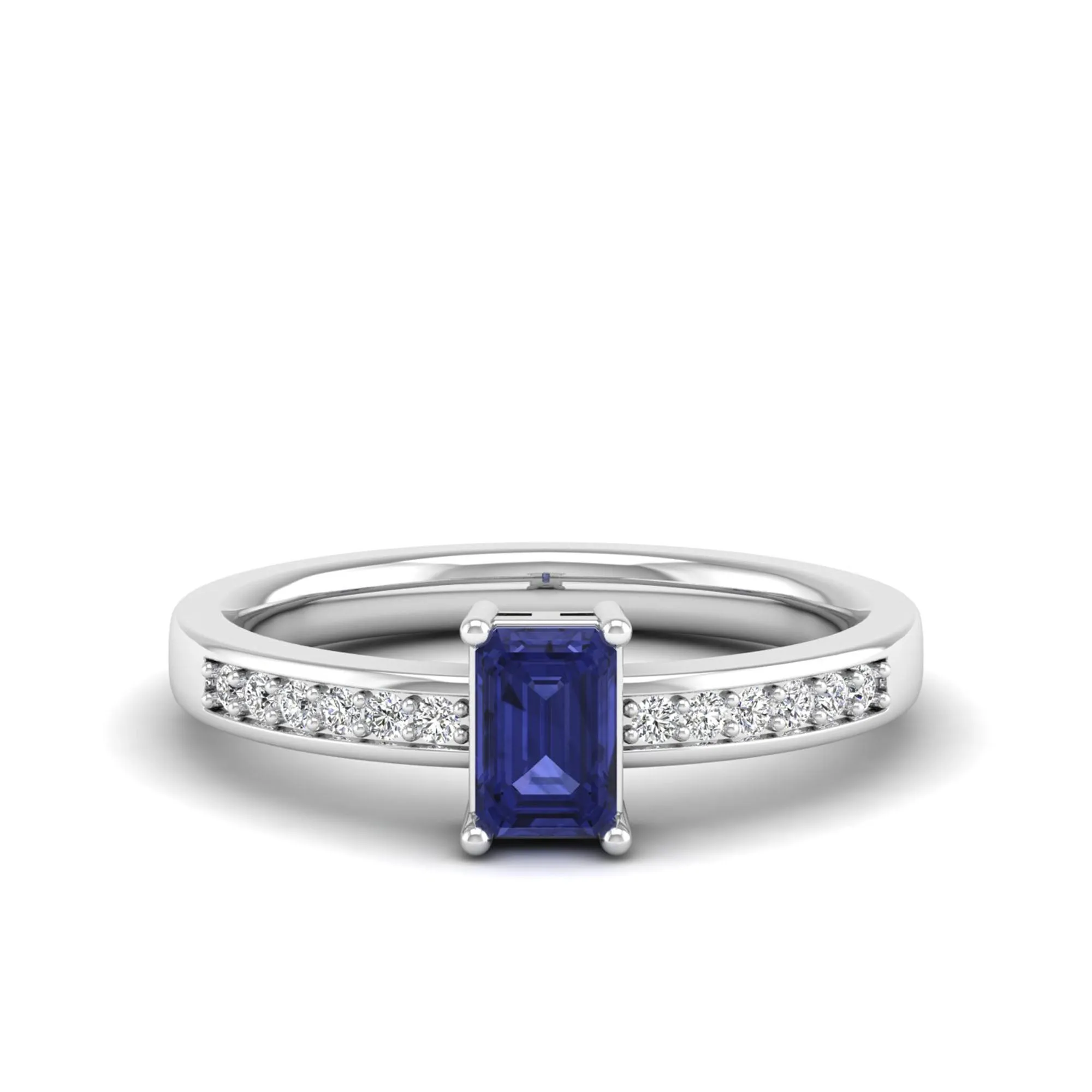 Emerald Cut Tanzanite and Diamond Ring