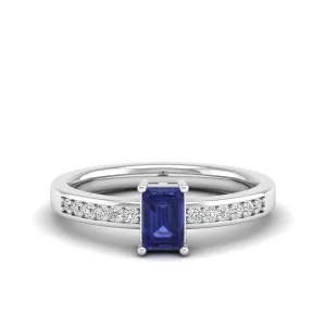 Emerald Cut Tanzanite and Diamond Ring
