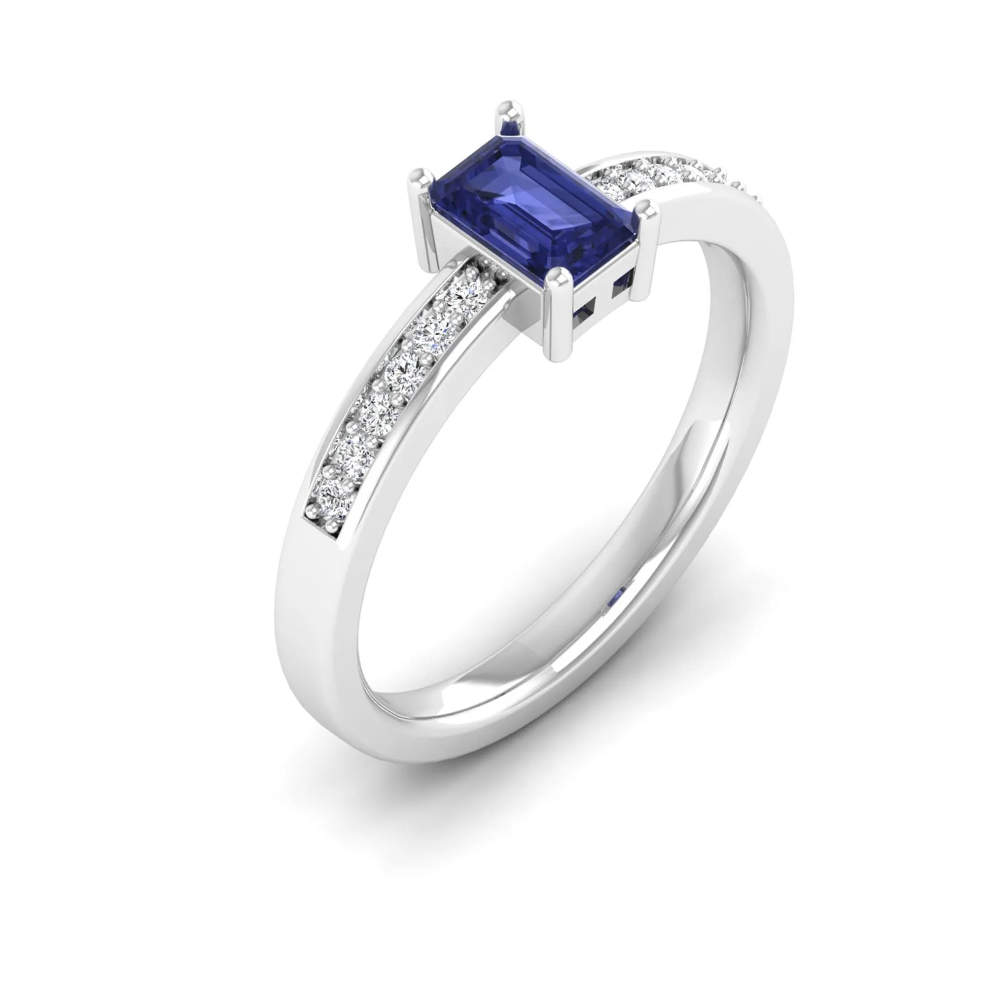Emerald Cut Tanzanite and Diamond Ring