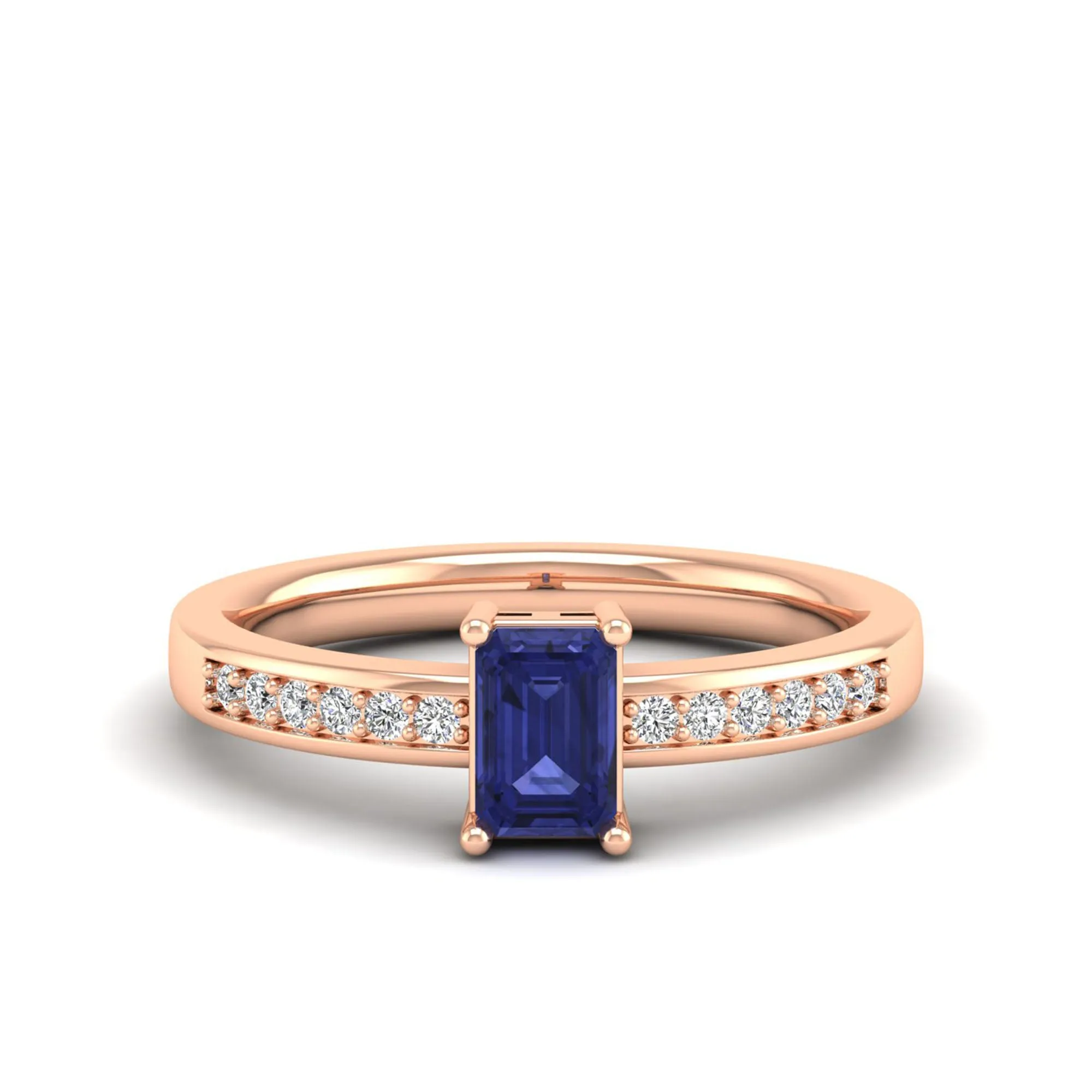 Emerald Cut Tanzanite and Diamond Ring