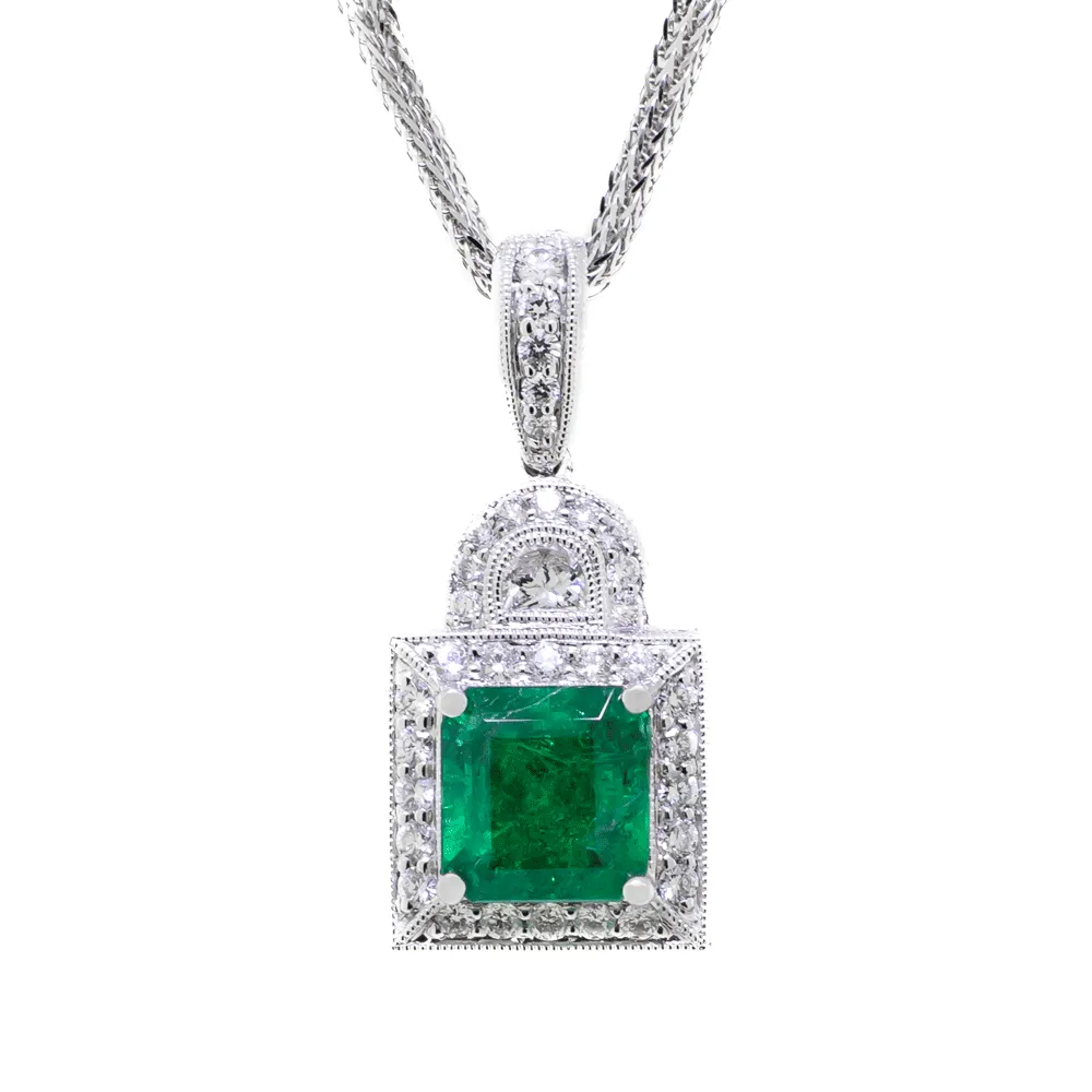 Emerald Pendant Necklace - 18K White Gold - 2.37ct