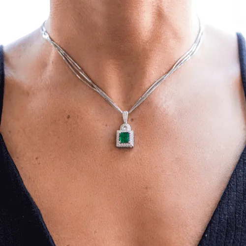 Emerald Pendant Necklace - 18K White Gold - 2.37ct