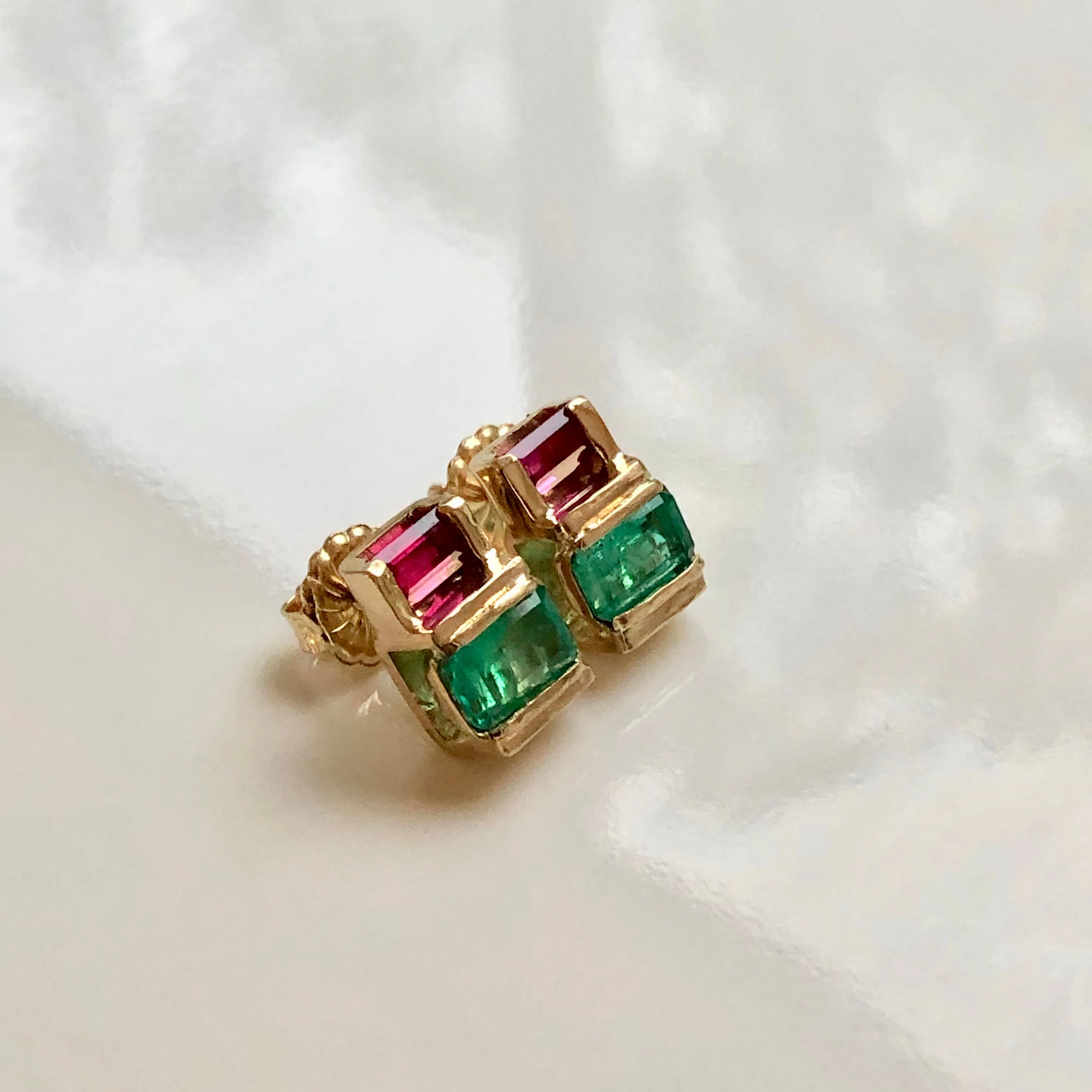 Emerald Ruby 18K Yellow Gold Earrings