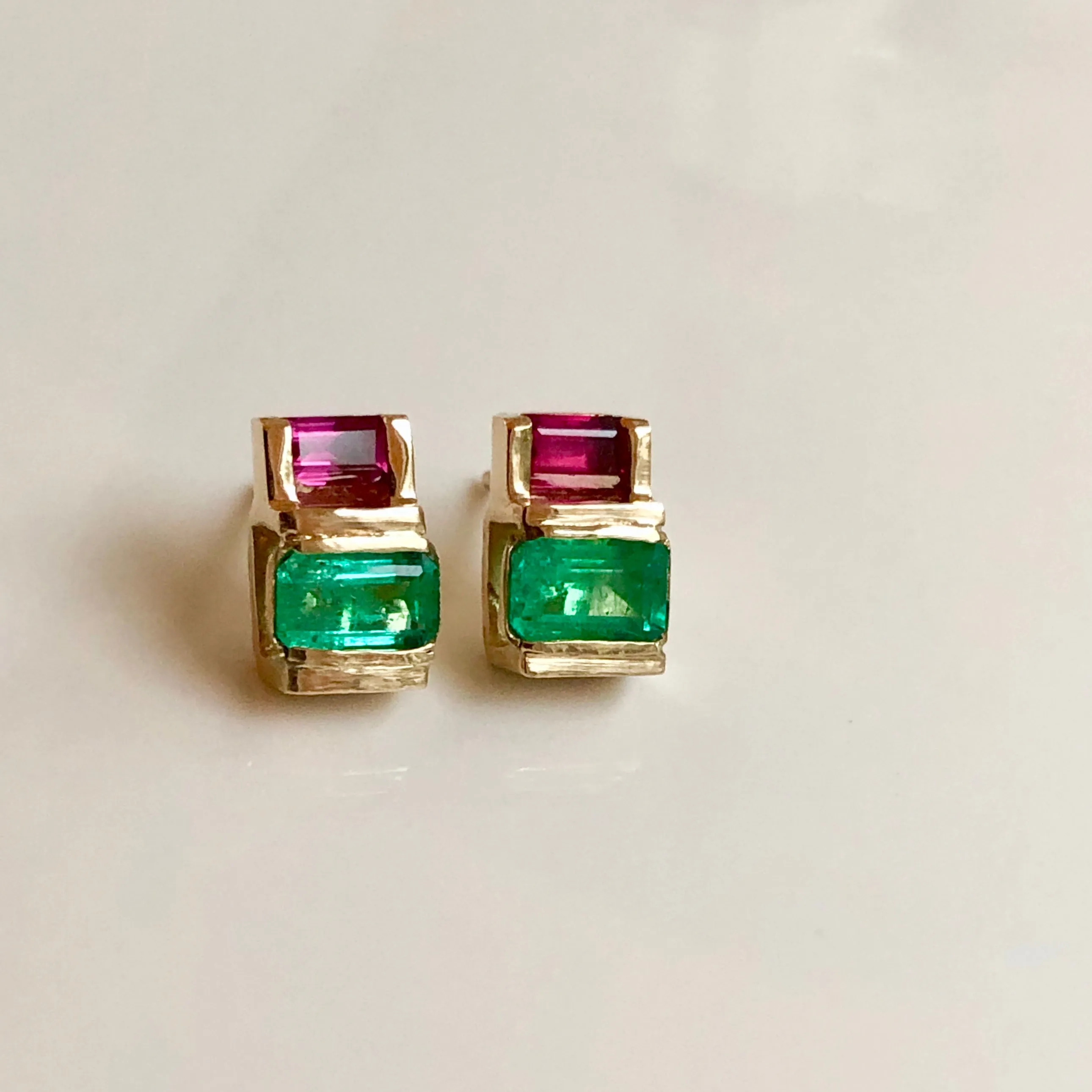 Emerald Ruby 18K Yellow Gold Earrings