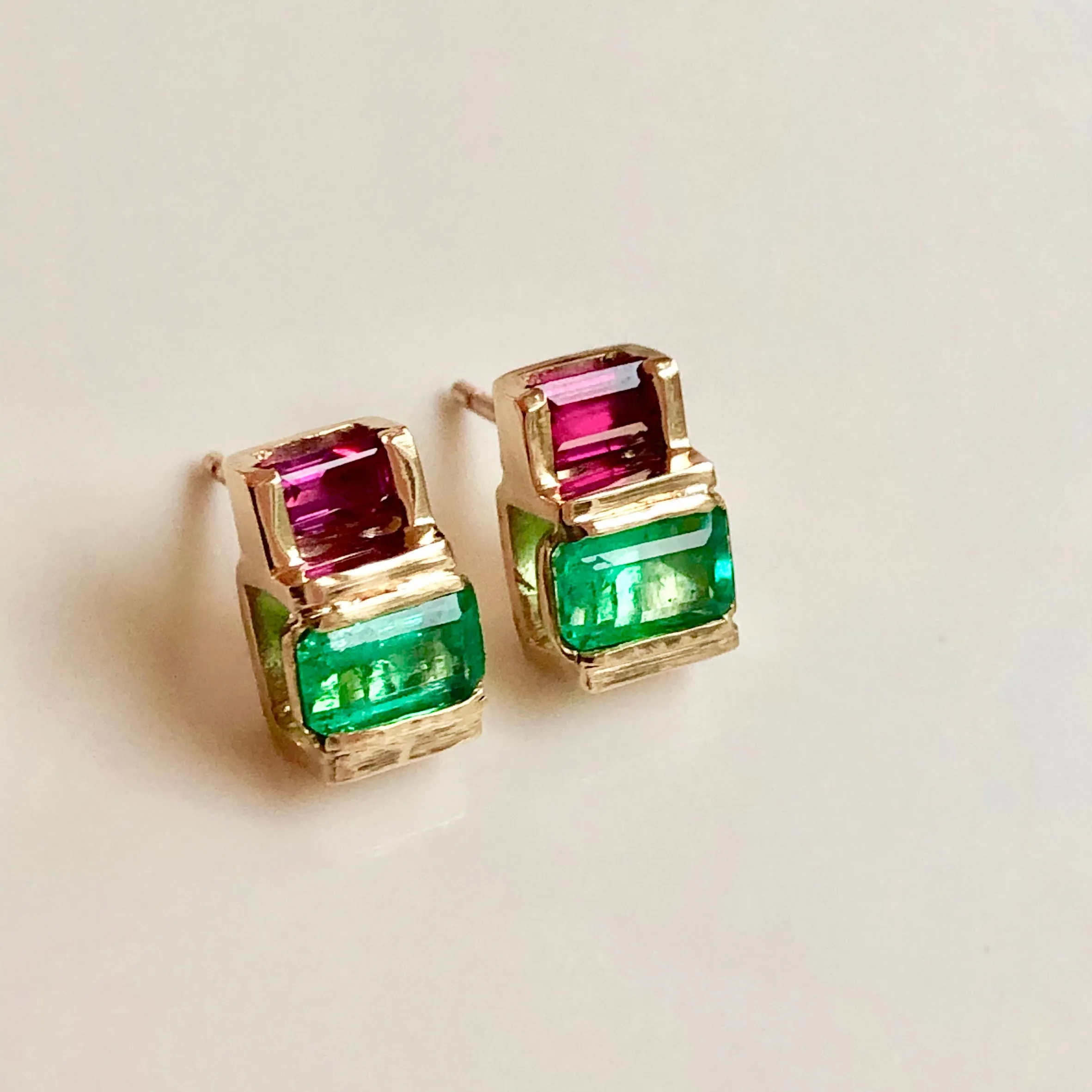 Emerald Ruby 18K Yellow Gold Earrings