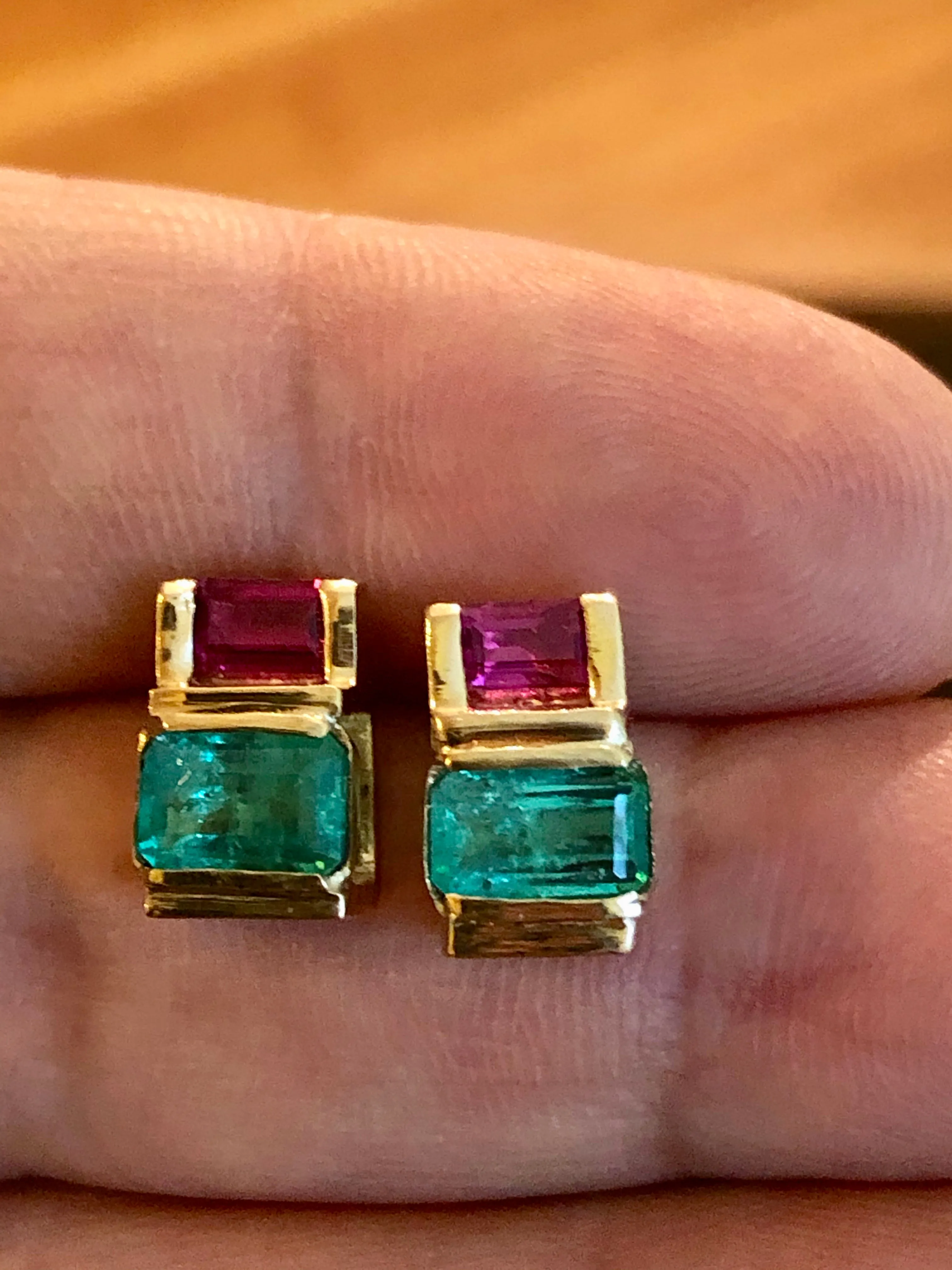Emerald Ruby 18K Yellow Gold Earrings