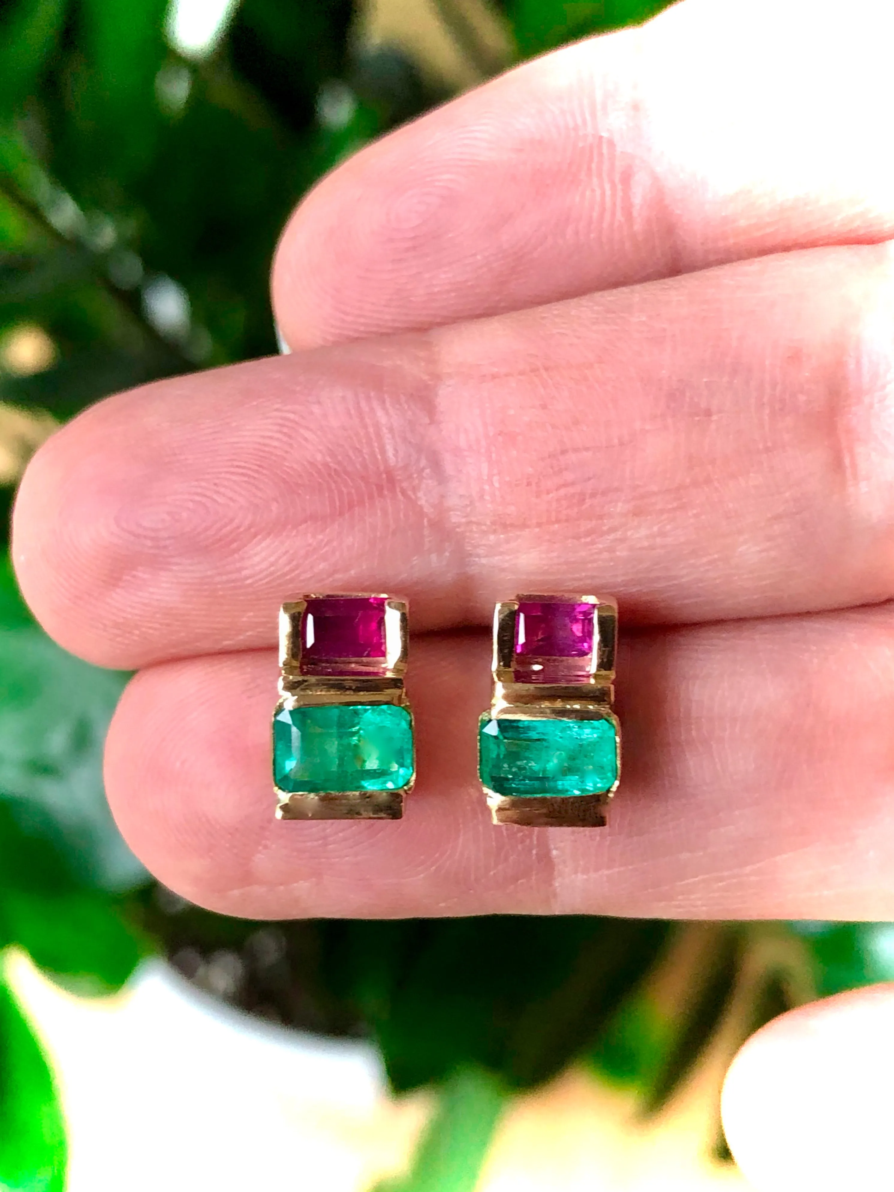 Emerald Ruby 18K Yellow Gold Earrings