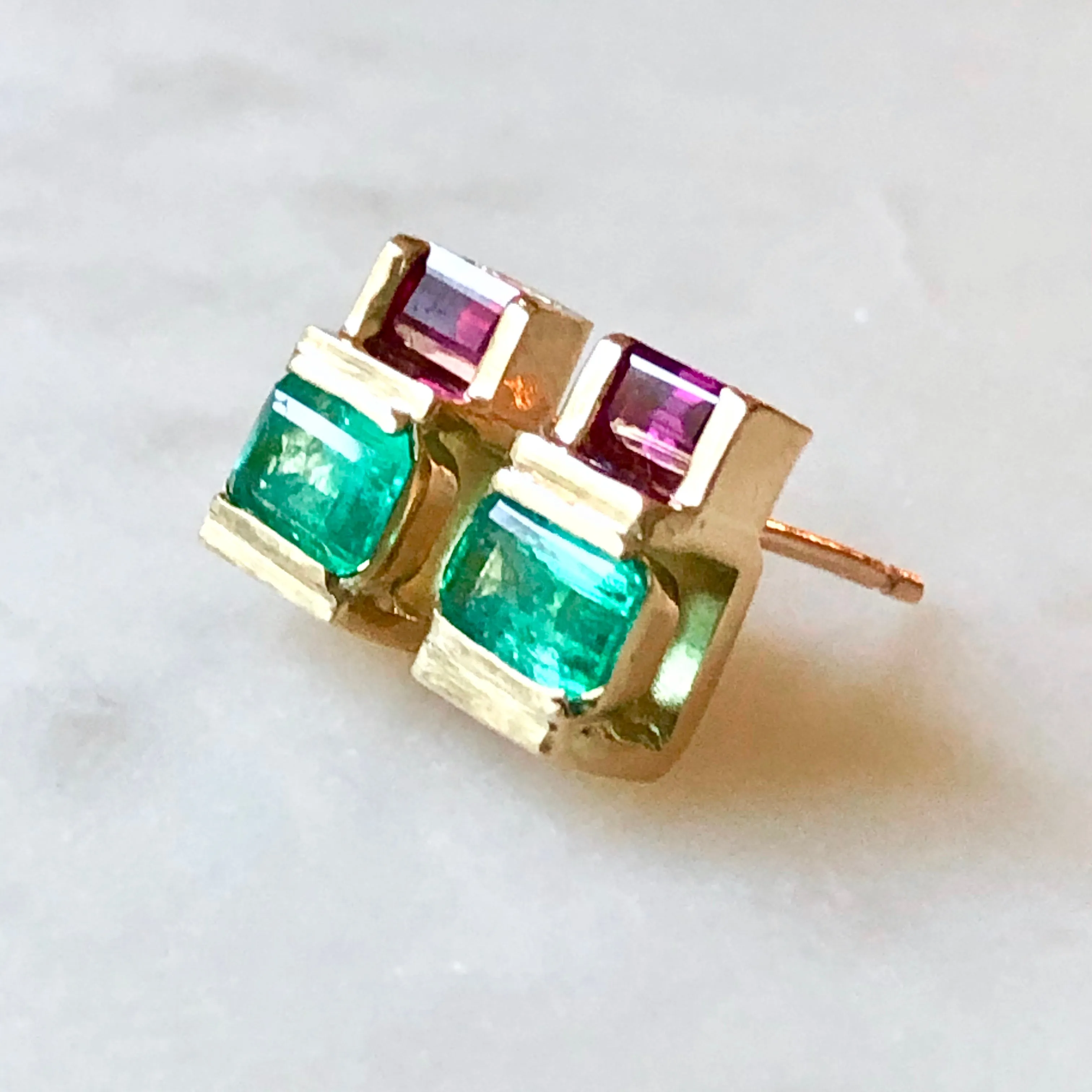 Emerald Ruby 18K Yellow Gold Earrings