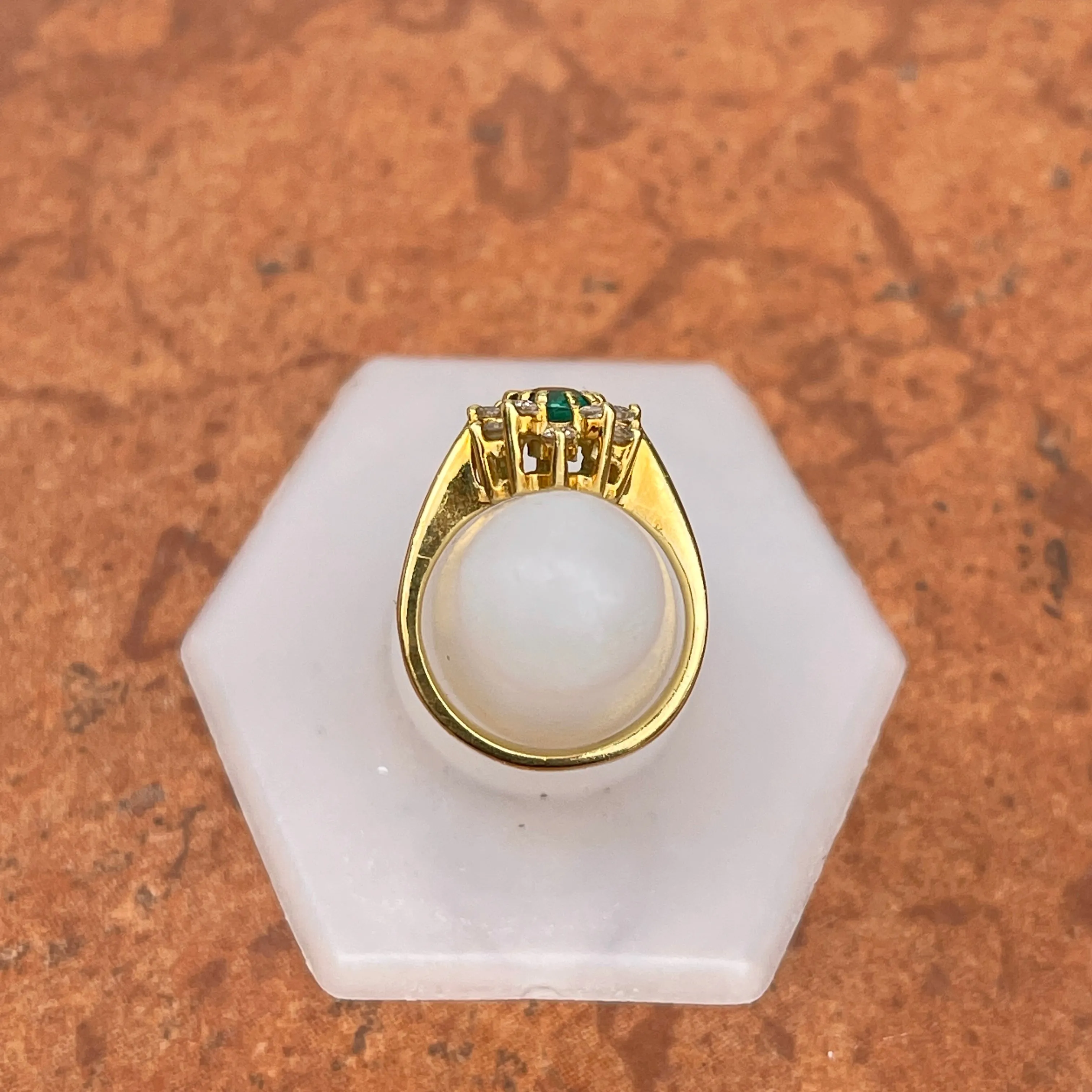 Estate 18KT Yellow Gold Lab 1.00 CT Oval Emerald   Diamond Halo Ring