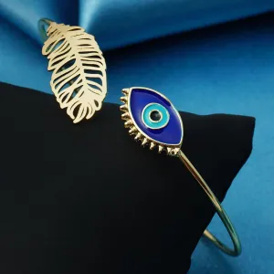 Evil Eye Leaf Gold Cuff Bracelet
