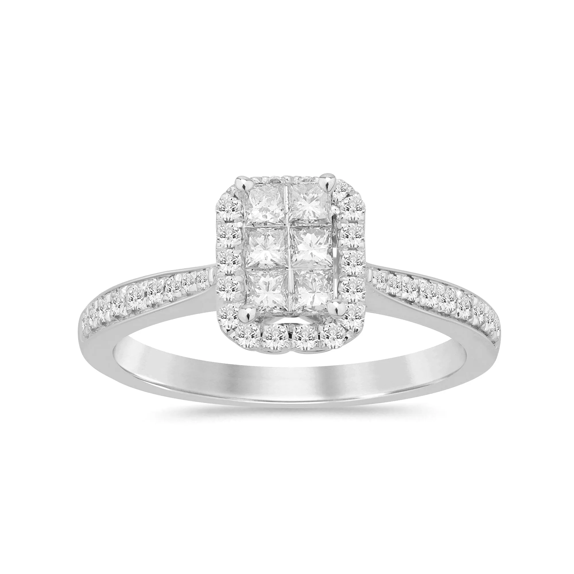 Facets of Love Emerald Shaped Invisible Princess Cut Ring with 0.50ct of Diamonds in 18ct White Gold