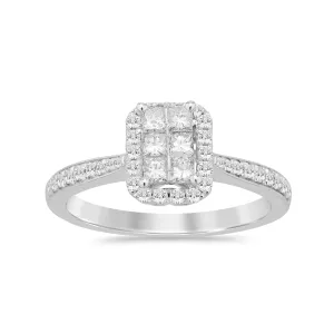 Facets of Love Emerald Shaped Invisible Princess Cut Ring with 0.50ct of Diamonds in 18ct White Gold