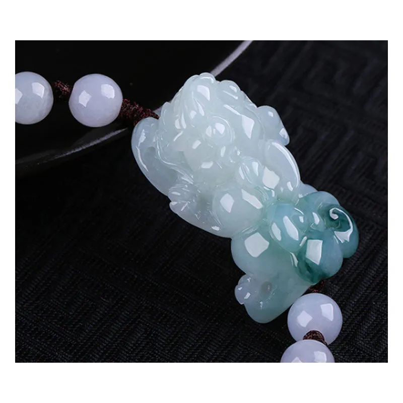 Feng Shui Natural and Authentic Ice Jace with Blue Pattern Pixiu Bracelet for Men and Women