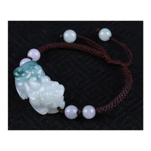 Feng Shui Natural and Authentic Ice Jace with Blue Pattern Pixiu Bracelet for Men and Women