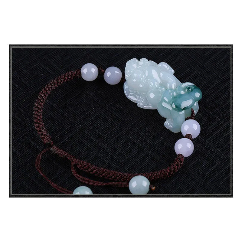 Feng Shui Natural and Authentic Ice Jace with Blue Pattern Pixiu Bracelet for Men and Women