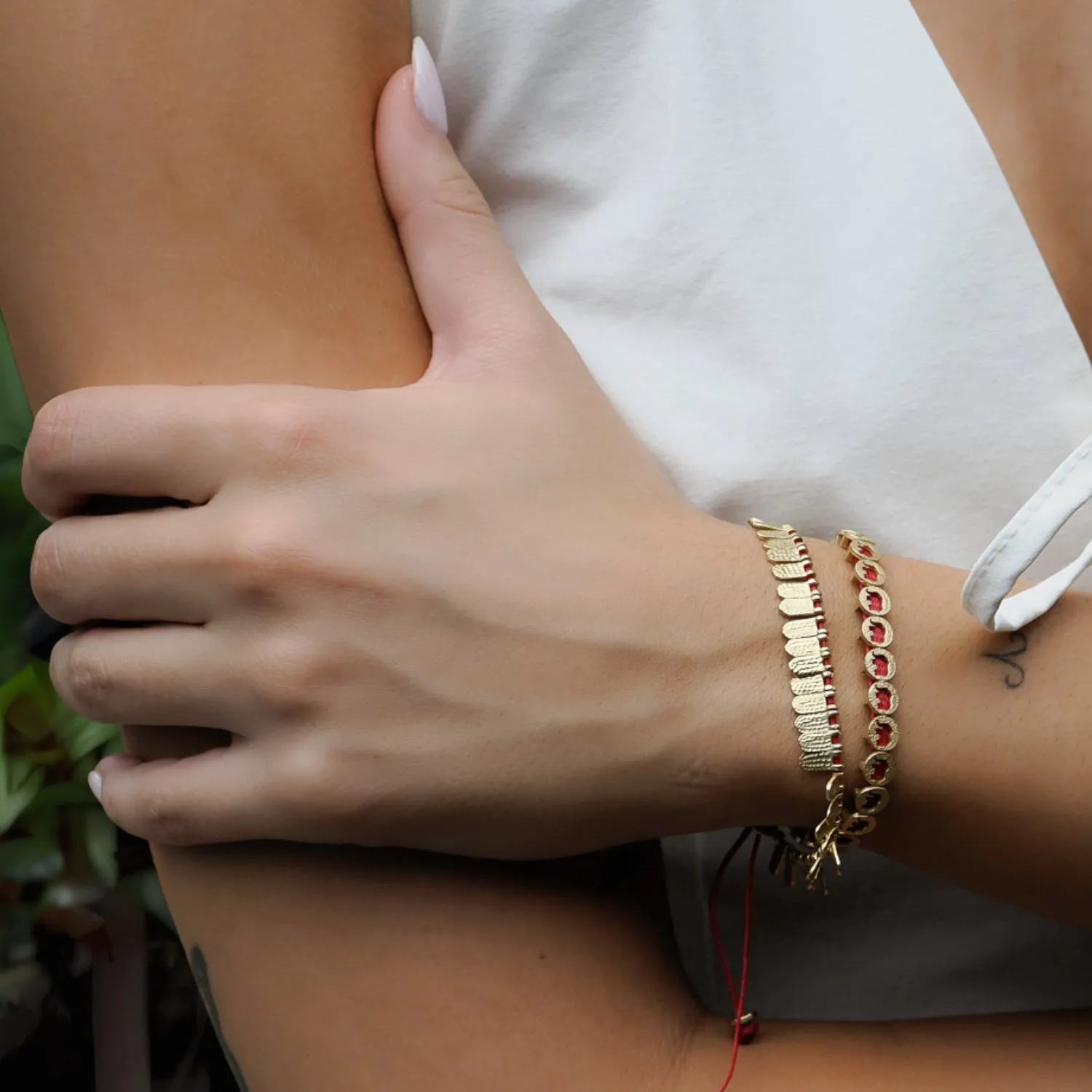 Fish Scale Red & Gold Cord Bracelet